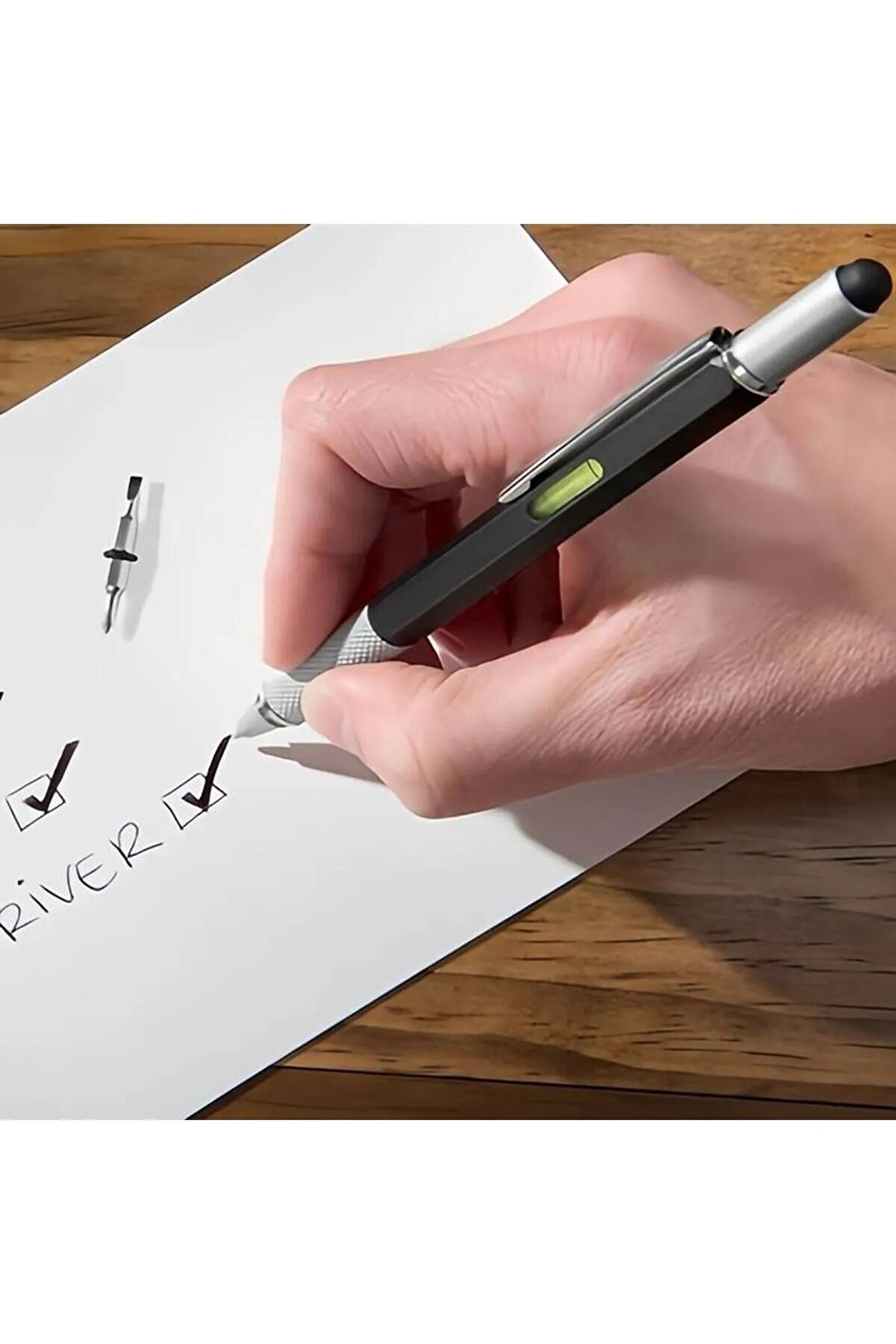 Hi̇tdukkan Mühendi̇s Kalemi̇ Su Terazi̇li̇ Cetvelli̇ Tornavi̇dalı Touchpen Si̇yah