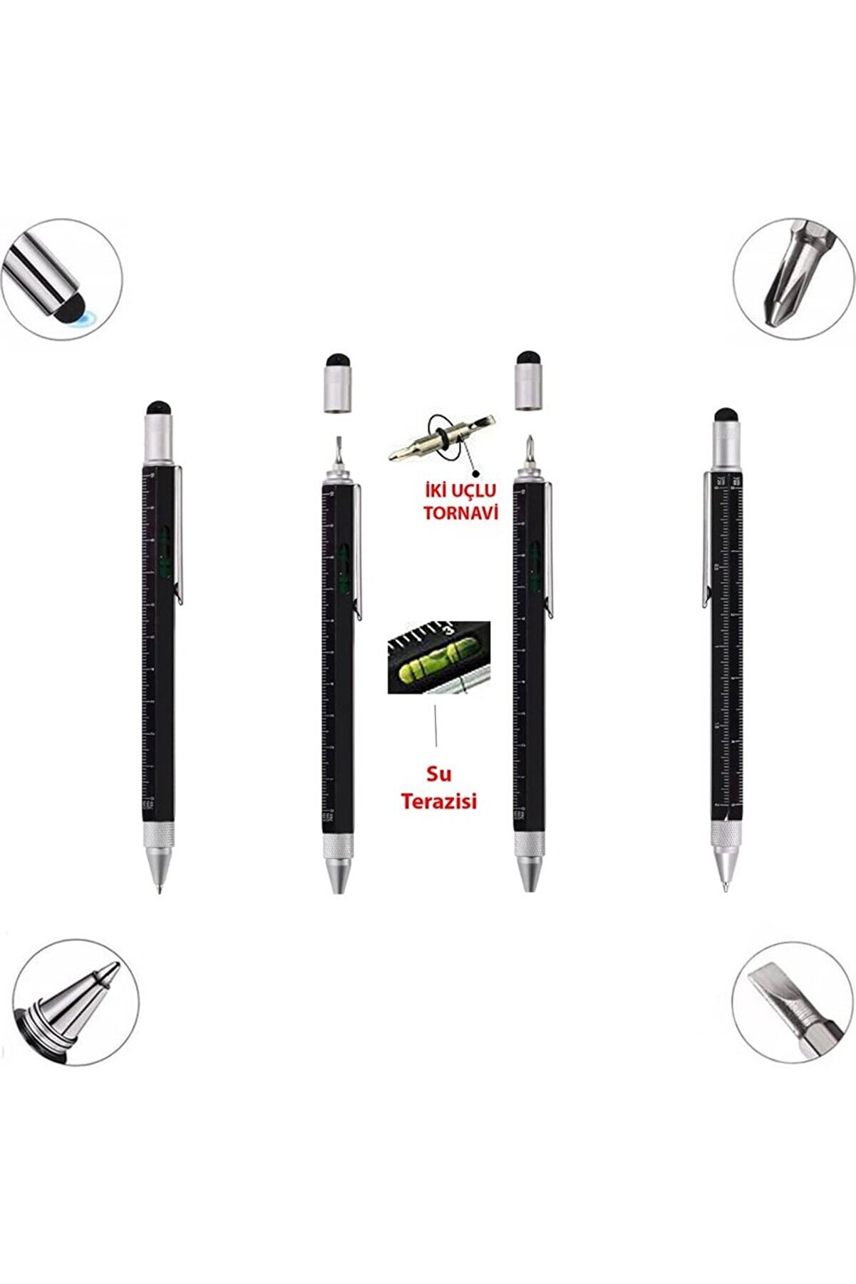 Hi̇tdukkan Mühendi̇s Kalemi̇ Su Terazi̇li̇ Cetvelli̇ Tornavi̇dalı Touchpen Si̇yah