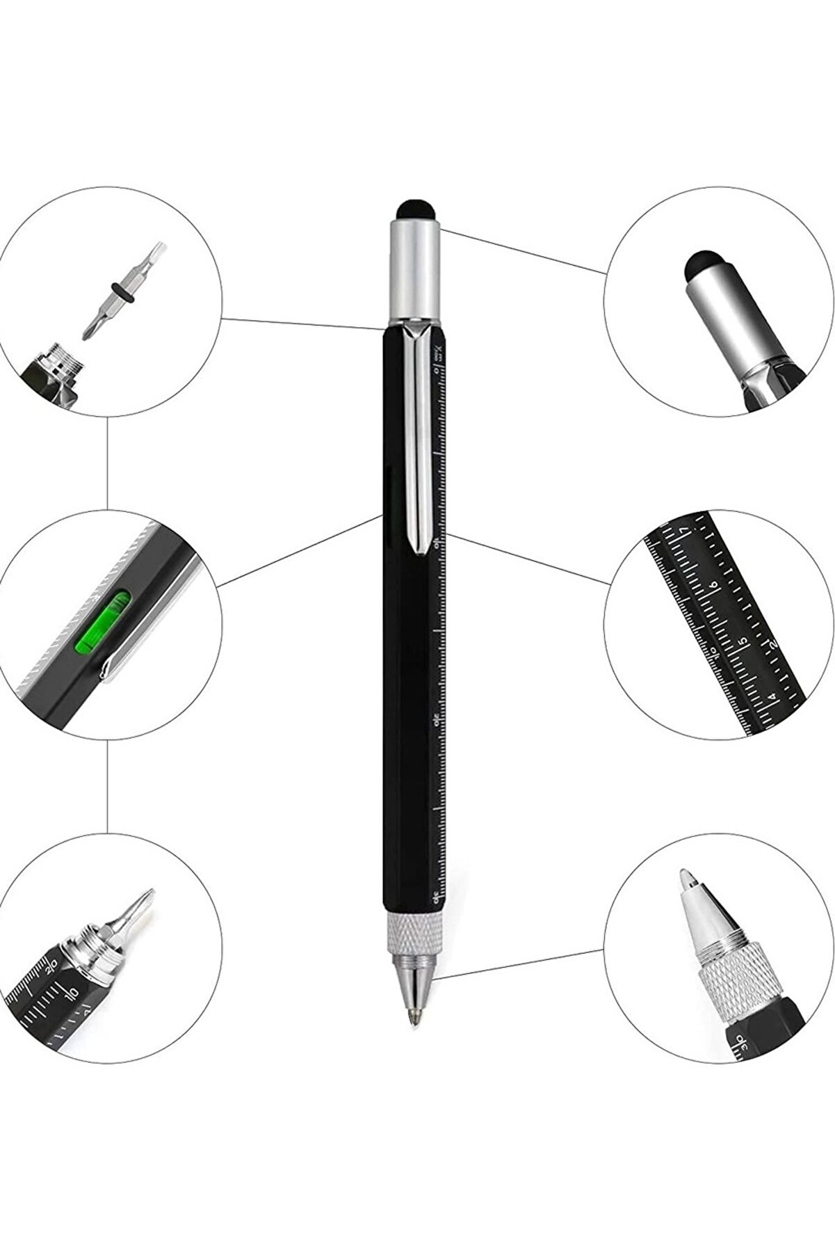 Hi̇tdukkan Mühendi̇s Kalemi̇ Su Terazi̇li̇ Cetvelli̇ Tornavi̇dalı Touchpen Si̇yah