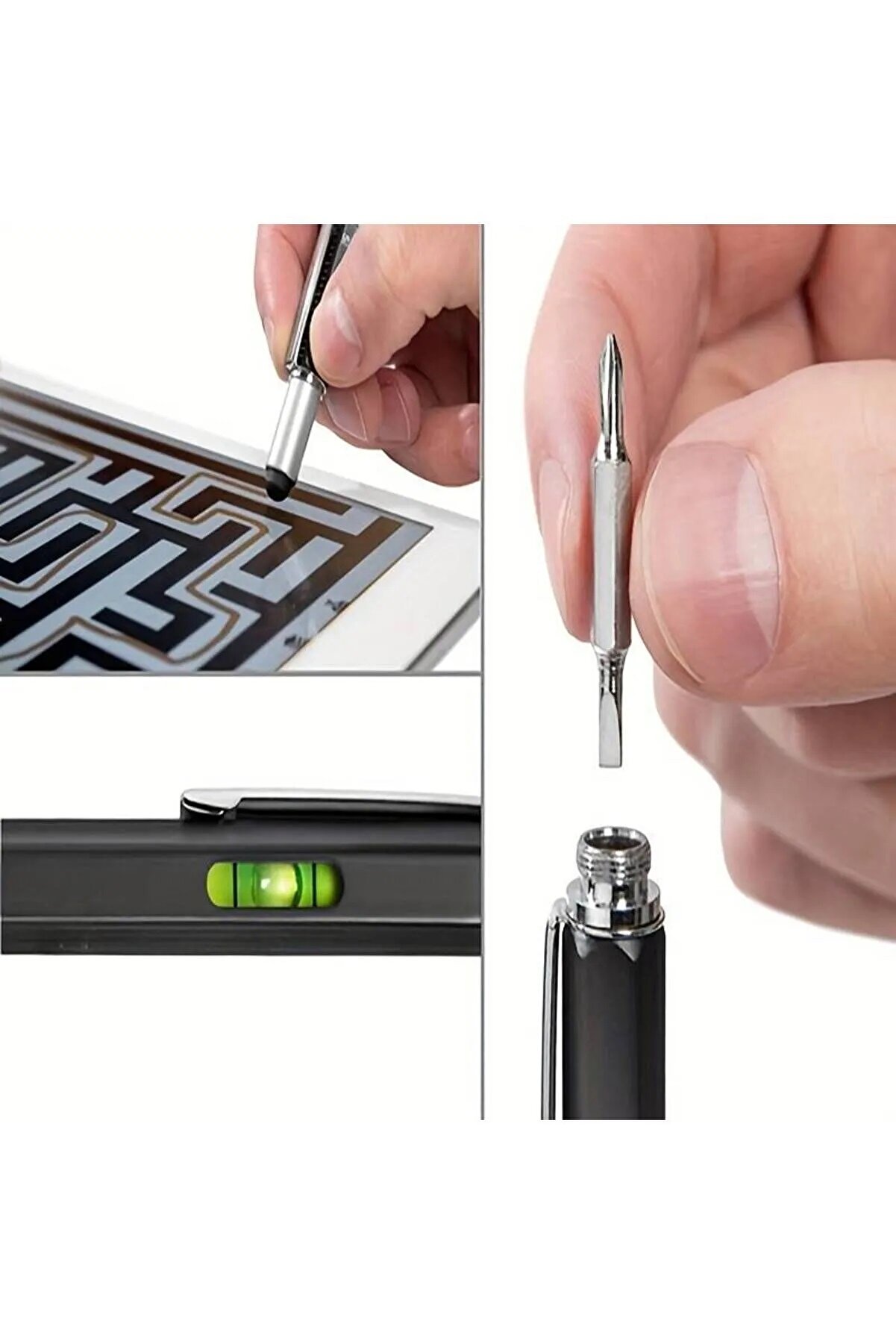 Hi̇tdukkan Mühendi̇s Kalemi̇ Su Terazi̇li̇ Cetvelli̇ Tornavi̇dalı Touchpen Si̇yah