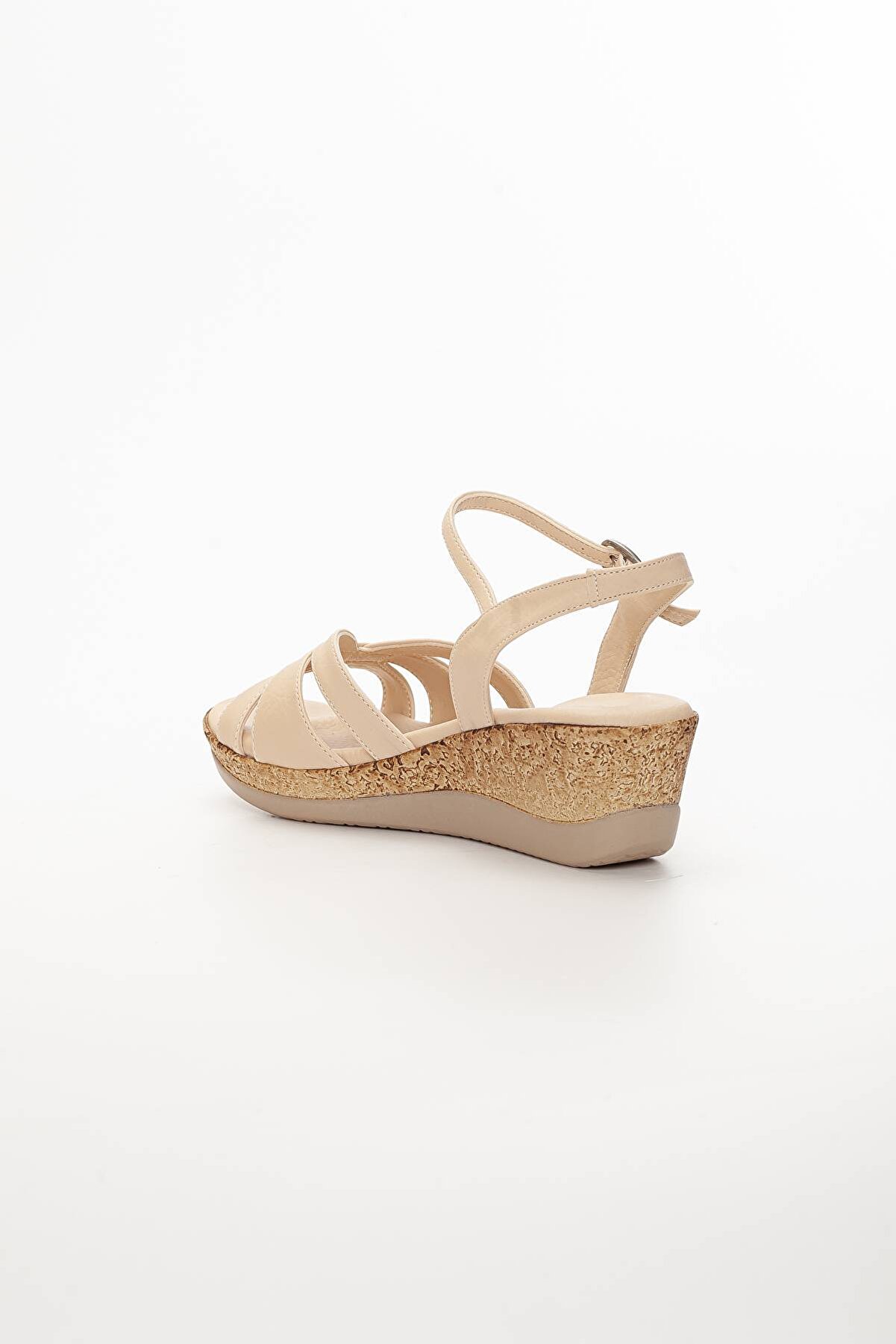 Gult Kadın Platform Topuklu Sandalet Üç Bant Ten Nude