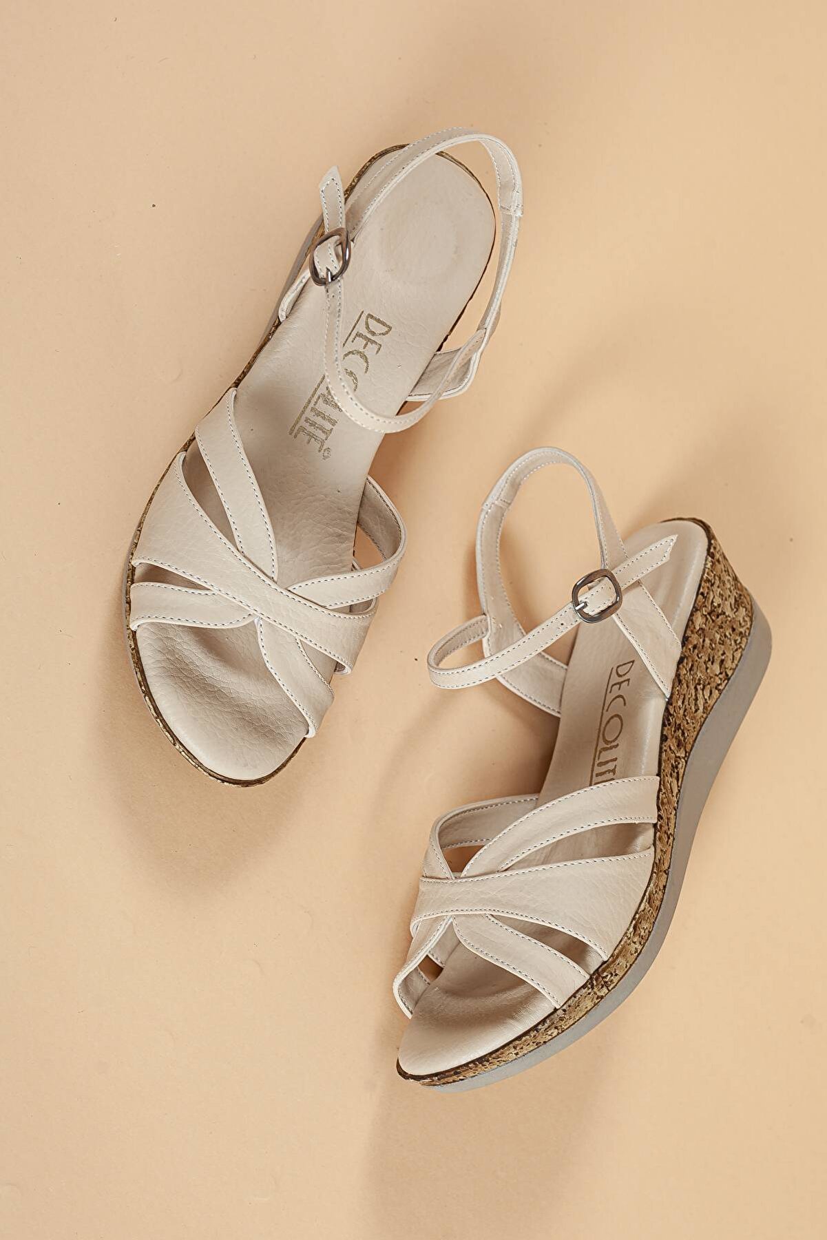 Gult Kadın Platform Topuklu Sandalet Üç Bant Ten Nude