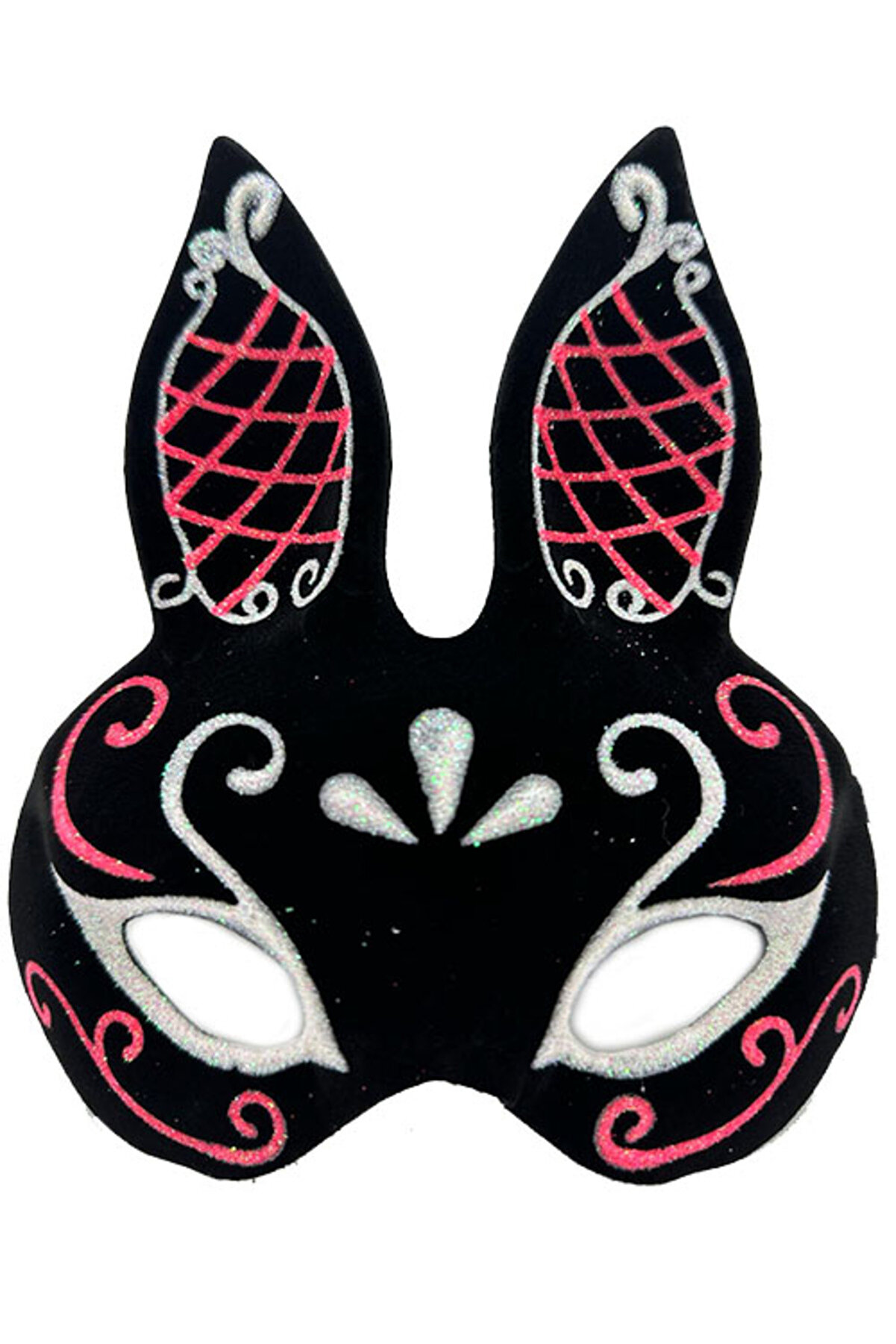 Go İthalat Si̇yah Renk Kırmızı Beyaz Si̇mli̇ Si̇yah S&uuml;et Kaplama Tavşan Maskesi̇ 18X16 Cm (4130)