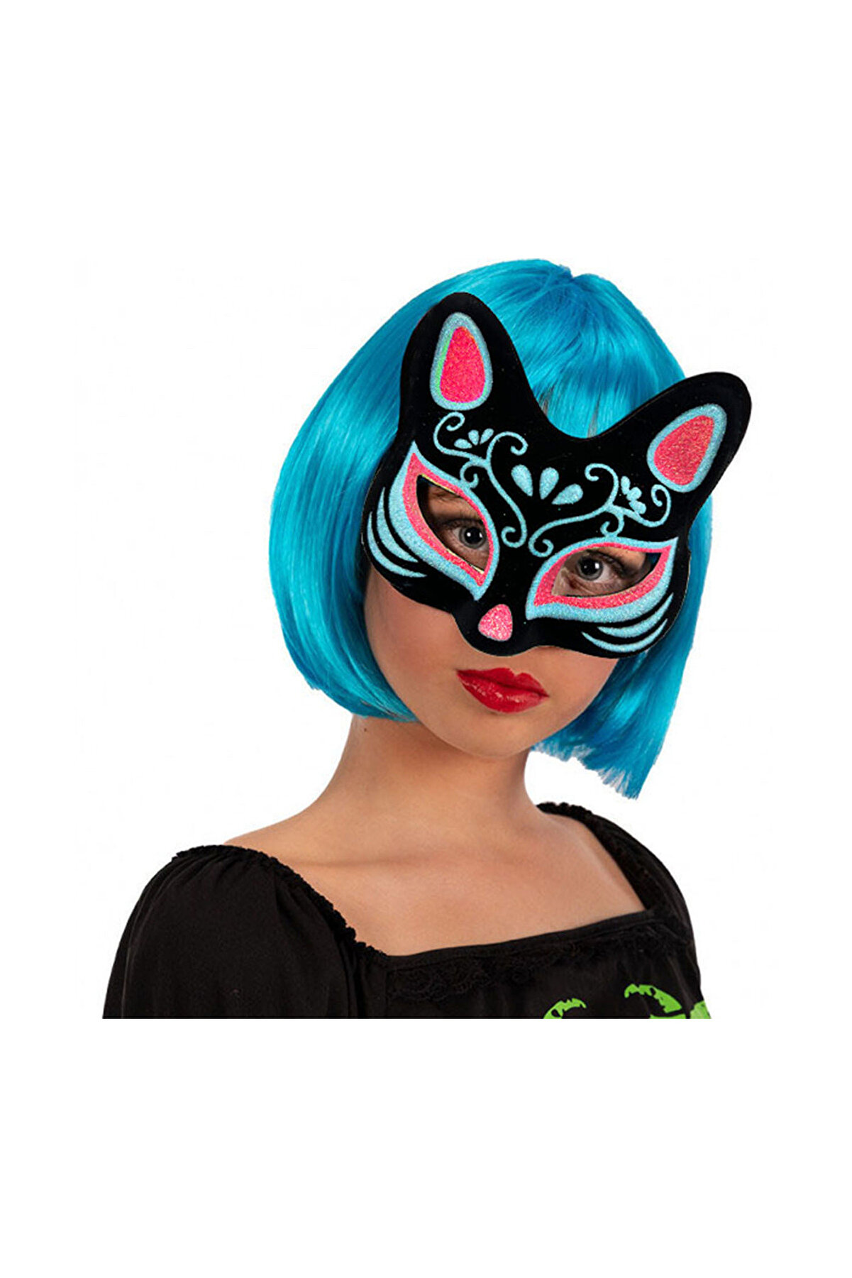 Go İthalat Si̇yah Renk S&uuml;et Kaplama &Uuml;zeri̇ Mavi̇ Kırmızı Si̇mli̇ Kedi̇ Maskesi̇ 17X14 Cm (4130)