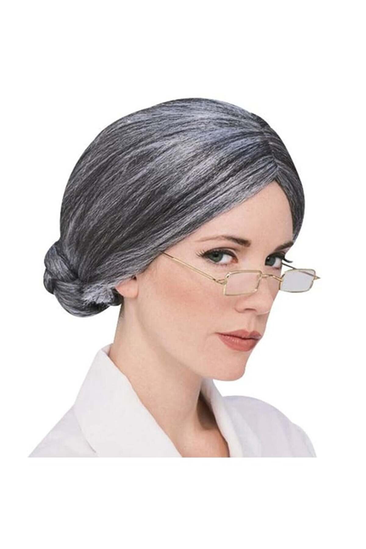Go İthalat Gri̇ Renk Yaşlı Peruğu Takma Sa&ccedil; B&uuml;y&uuml;kanne Peruğu Yeti̇şki̇n &Ccedil;ocuk Uyumlu (4130)