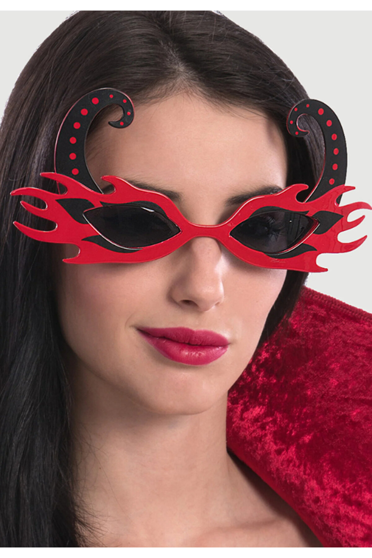 Go İthalat Si̇yah Boynuzlu Kırmızı Renk Alevli̇ Parti̇ G&ouml;zl&uuml;ğ&uuml; 21X10 Cm (4130)