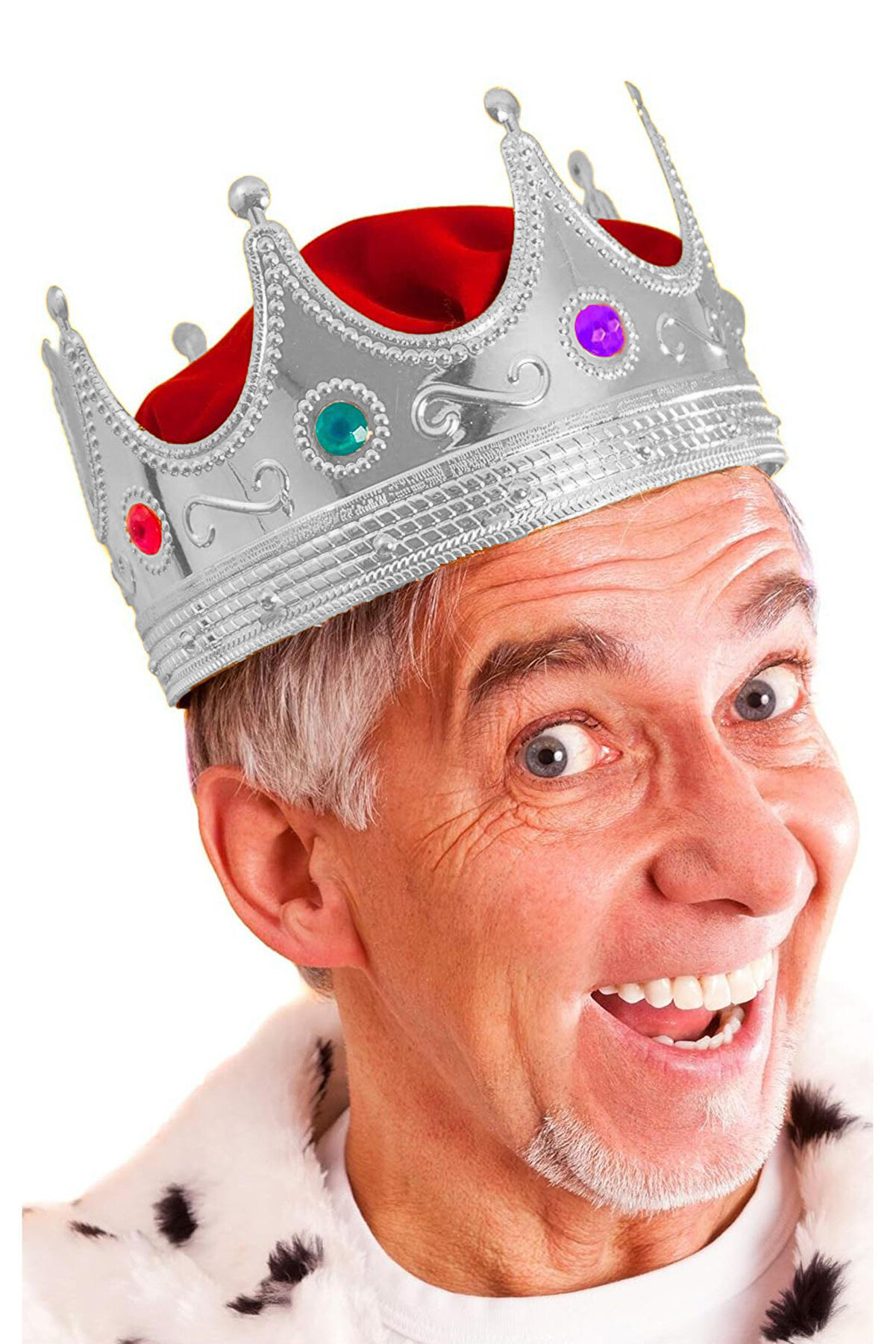 Go İthalat G&uuml;m&uuml;ş Renk Yeti̇şki̇n &Ccedil;ocuk Uyumlu Kral Tacı Krali̇yet Tacı 60 Cm (4130)