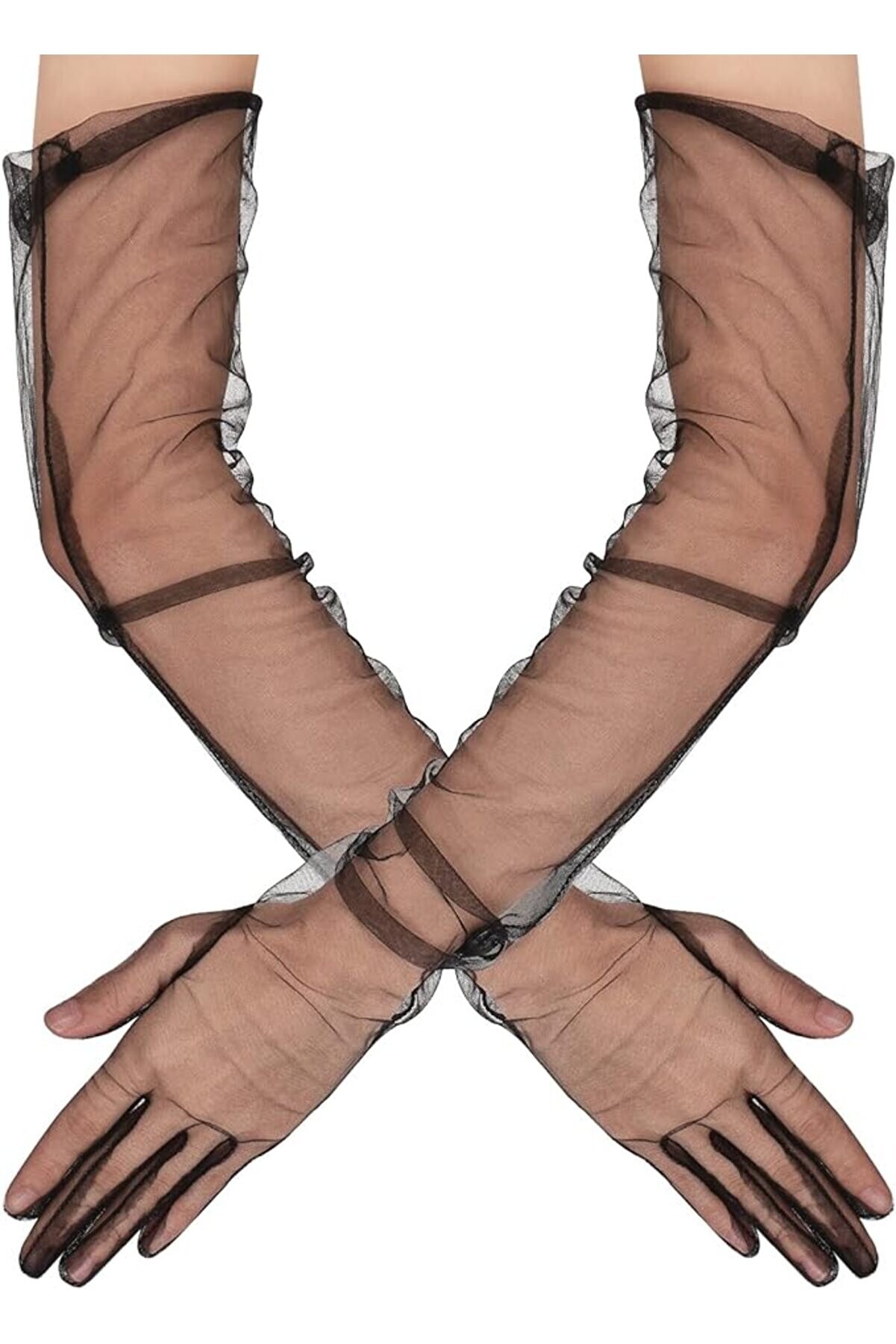 Go İthalat Uzun Boy Li̇kralı Si̇yah Renk Yeti̇şki̇n Mega T&uuml;l Eldi̇ven 53 Cm (4130)