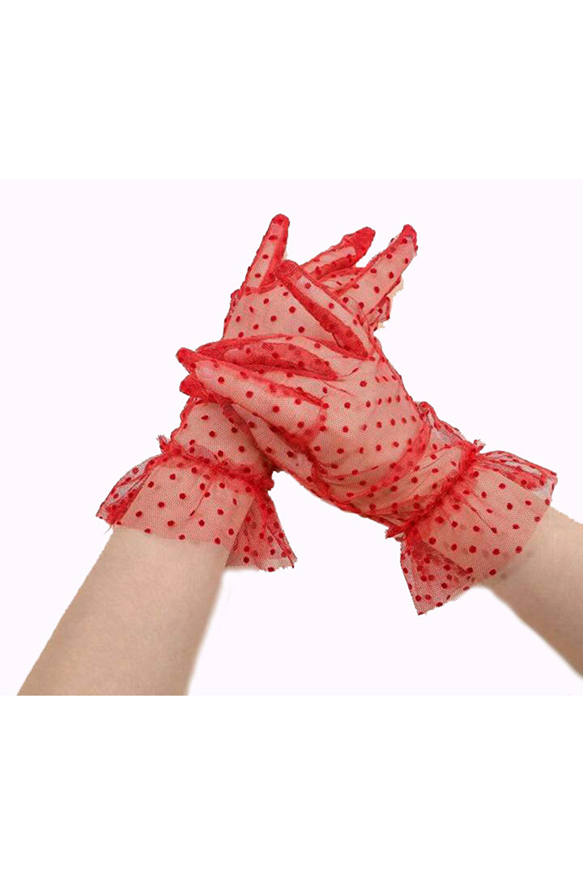 Go İthalat Kısa Boy G&uuml;p&uuml;rl&uuml; Kırmızı Puanti̇yeli̇ T&uuml;l Eldi̇ven Kırmızı Renk (4130)