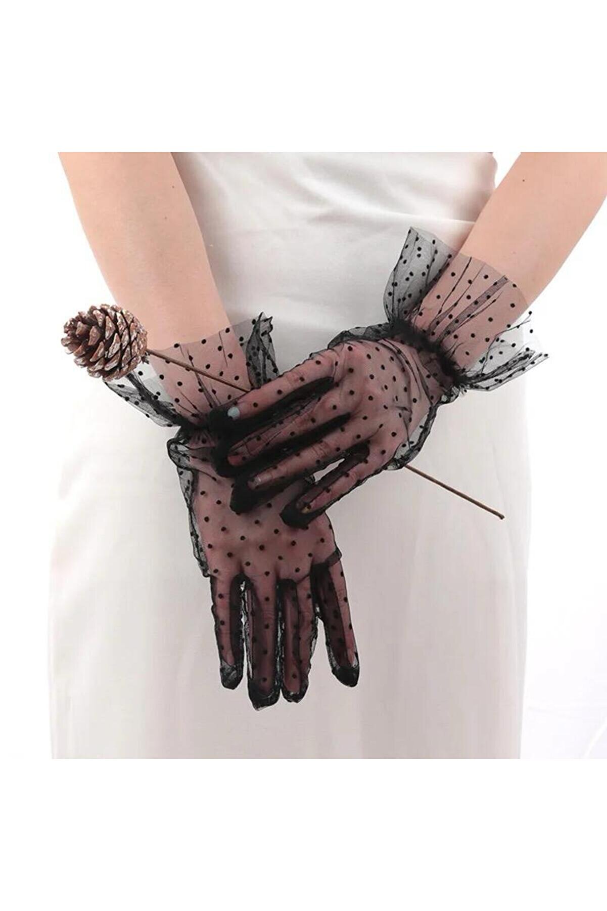 Go İthalat Kısa Boy G&uuml;p&uuml;rl&uuml; Si̇yah Puanti̇yeli̇ T&uuml;l Eldi̇ven Si̇yah Renk (4130)