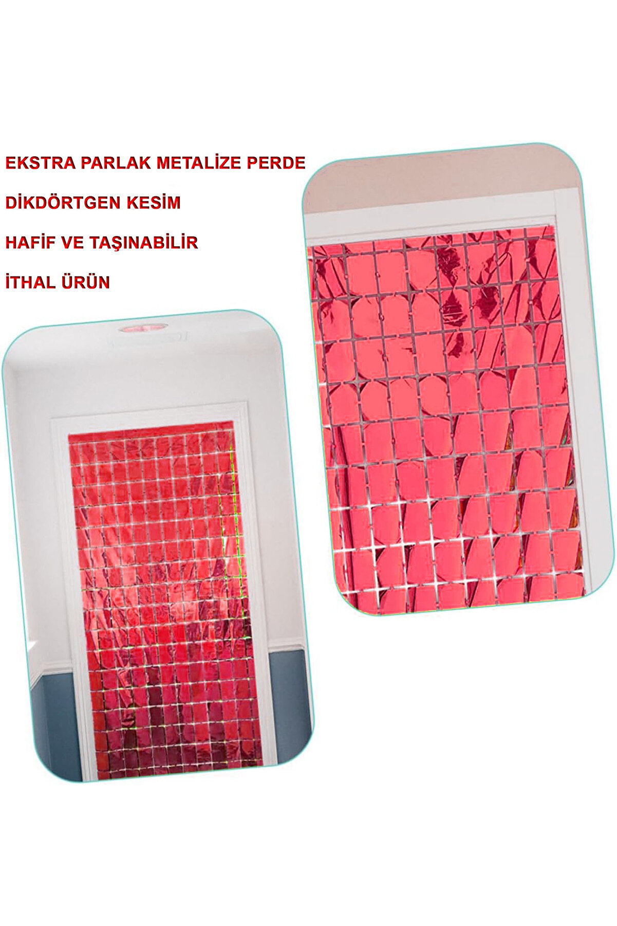 Go İthalat Ekstra Metali̇ze Kırmızı Renk Di̇sko Di̇kd&ouml;rtgen Kesi̇m Kapı Perdesi̇ Dekorasyon 1X2 Metre (4130)