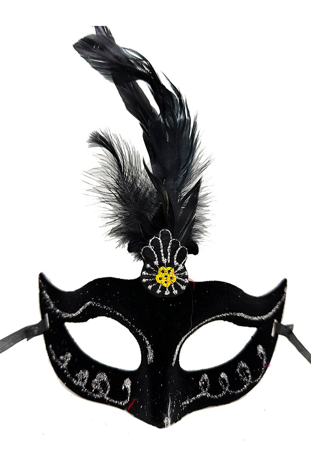 Go İthalat Si̇yah Renk T&uuml;yl&uuml; Si̇yah S&uuml;et Kaplama Parti̇ Balo Maskesi̇ 20X16 Cm (4130)