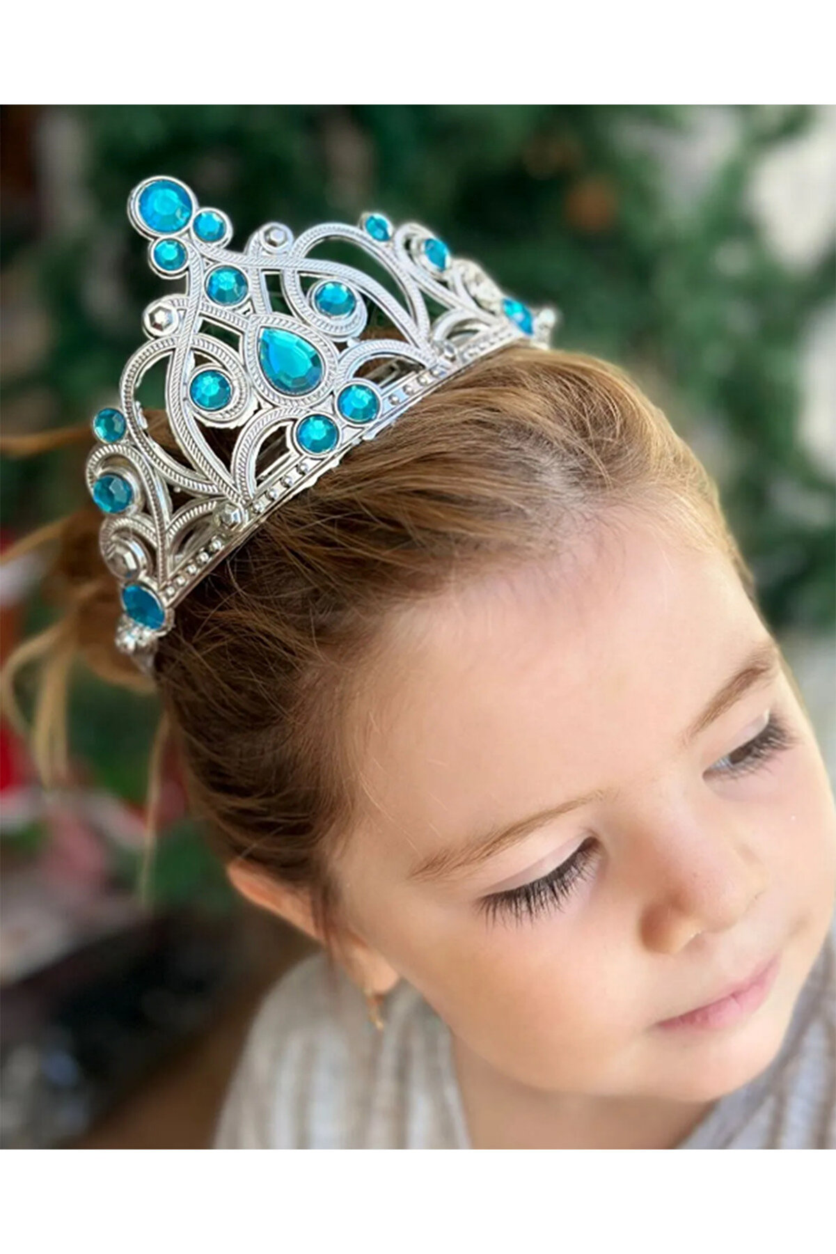 Go İthalat Mavi̇ Taşlı Elsa &Ccedil;ocuk Tacı Prenses Tacı Krali̇&ccedil;e Tacı 16X14 Cm (4130)