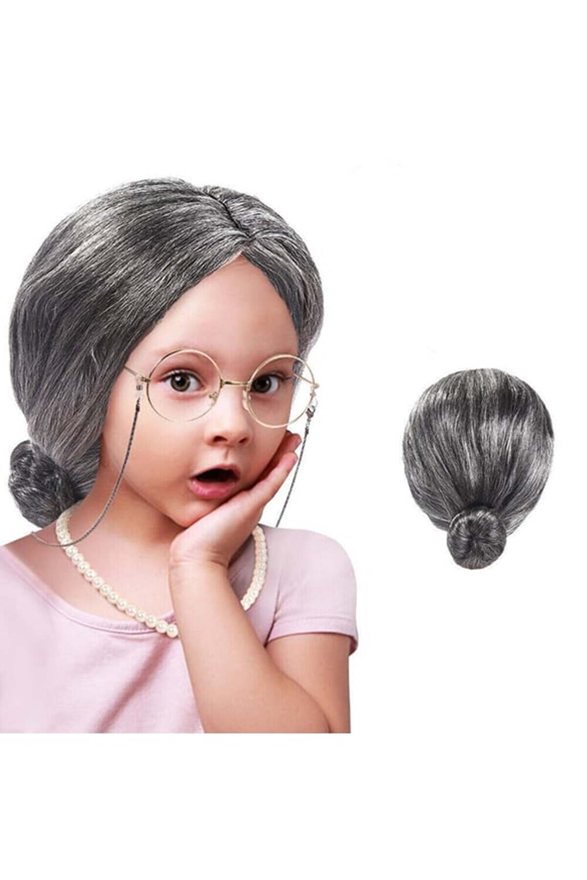 Go İthalat Gri̇ Renk Yaşlı Peruğu Takma Sa&ccedil; B&uuml;y&uuml;kanne Peruğu Yeti̇şki̇n &Ccedil;ocuk Uyumlu (4130)