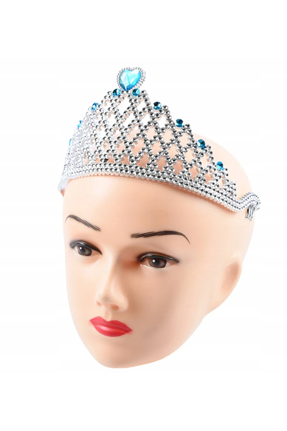 Go İthalat Mavi̇ Kalpli̇ G&uuml;m&uuml;ş Renk Krali̇&ccedil;e Tacı Prenses Tacı (4130)