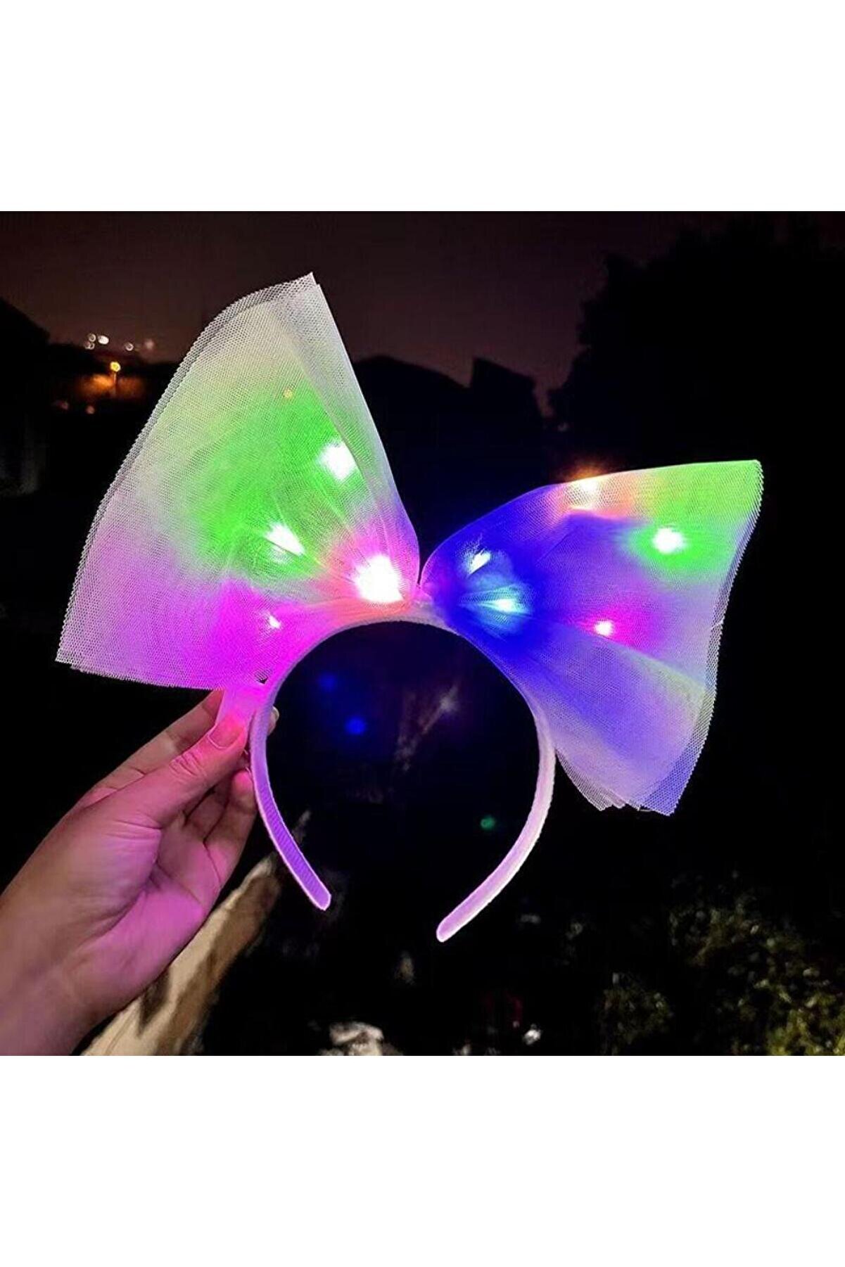 Go İthalat Rengarenk Led Işıklı Fi̇yonk Şeki̇lli̇ T&uuml;l Parti̇ Tacı Beyaz Renk 25X25 Cm (4130)