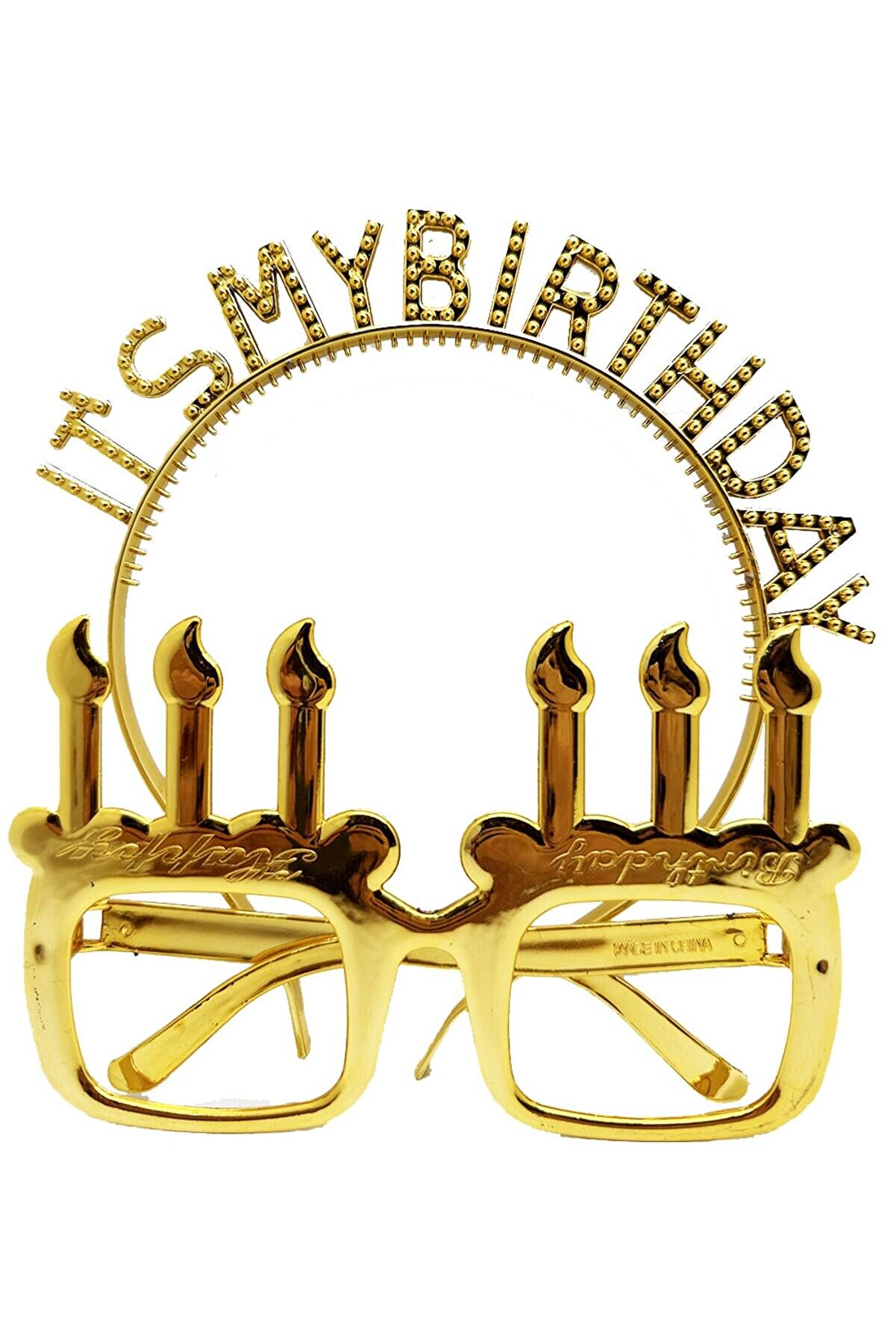 Go İthalat İt S My Bi̇rthday Yazılı Ta&ccedil; Ve Mum Şeki̇lli̇ G&ouml;zl&uuml;k Seti̇ Altın Renk (4130)