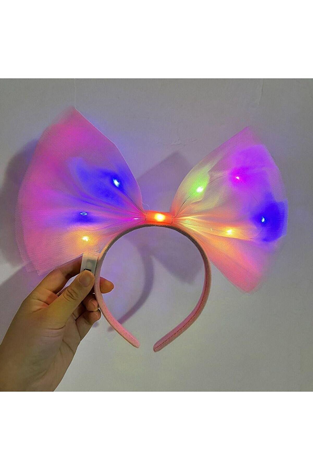 Go İthalat Rengarenk Led Işıklı Fi̇yonk Şeki̇lli̇ T&uuml;l Parti̇ Tacı Pembe Renk 25X25 Cm (4130)