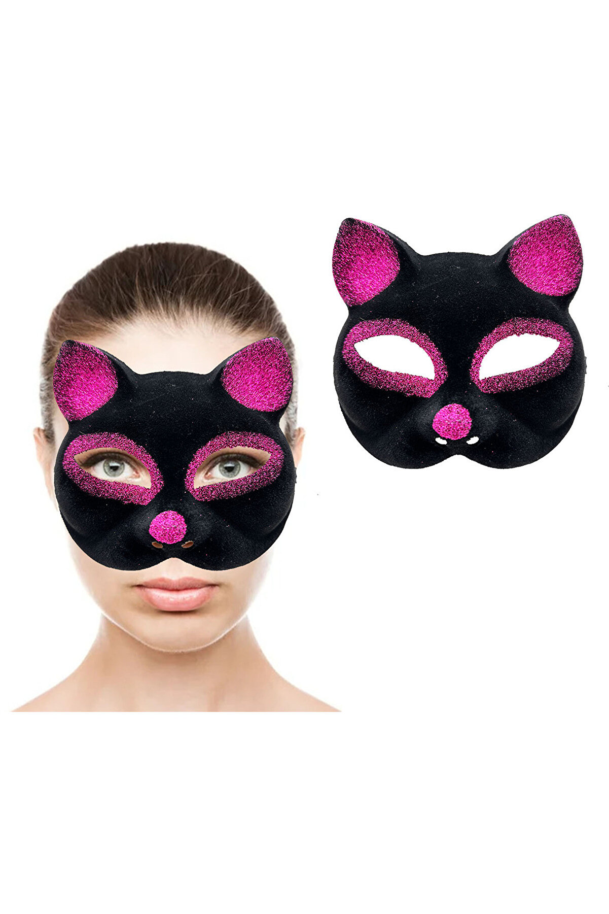 Go İthalat Si̇yah Renk Fuşya Si̇mli̇ S&uuml;et Kaplama Kedi̇ Maskesi̇ 18X14 Cm (4130)