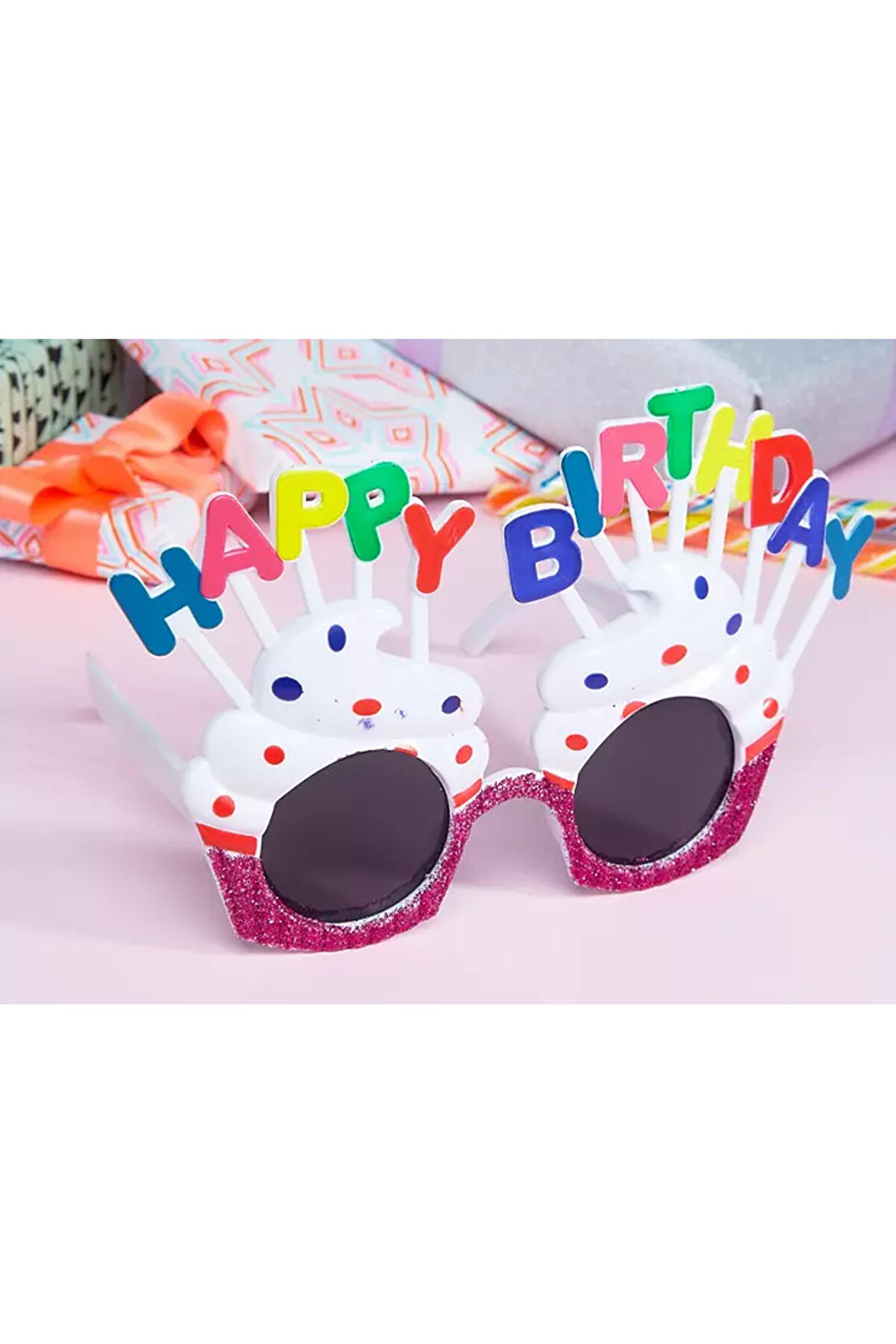 Go İthalat Happy Bi̇rthday Yazılı Beyaz Fuşya Renk Parti̇ G&ouml;zl&uuml;ğ&uuml; 12X7 Cm (4130)