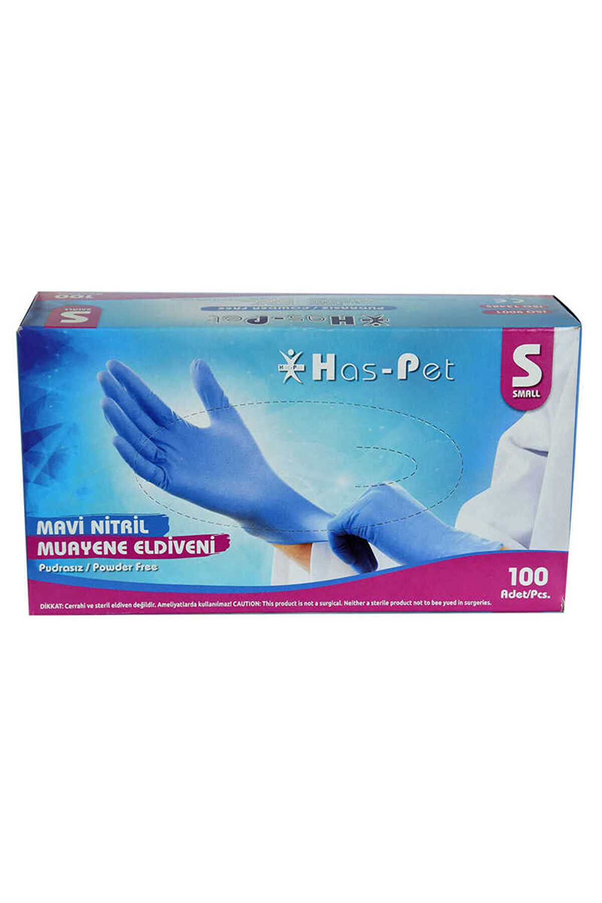 Ethab Ti̇caret Pudrasız Mavi̇ Ni̇tri̇l Eldi̇ven K&uuml;&ccedil;&uuml;k Boy (S) 100 L&uuml; Paket