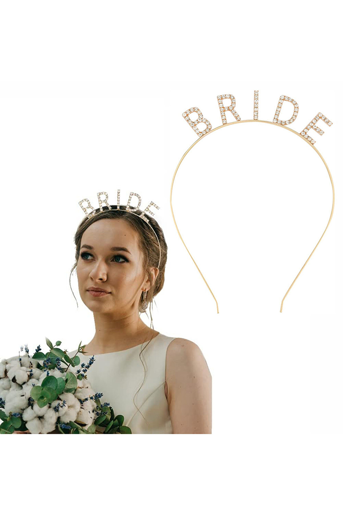 Ethab Ti̇caret Altın Gold Renk Bekarlığa Veda Kri̇stal Taş Bri̇de Tacı İthal 16X10 Cm