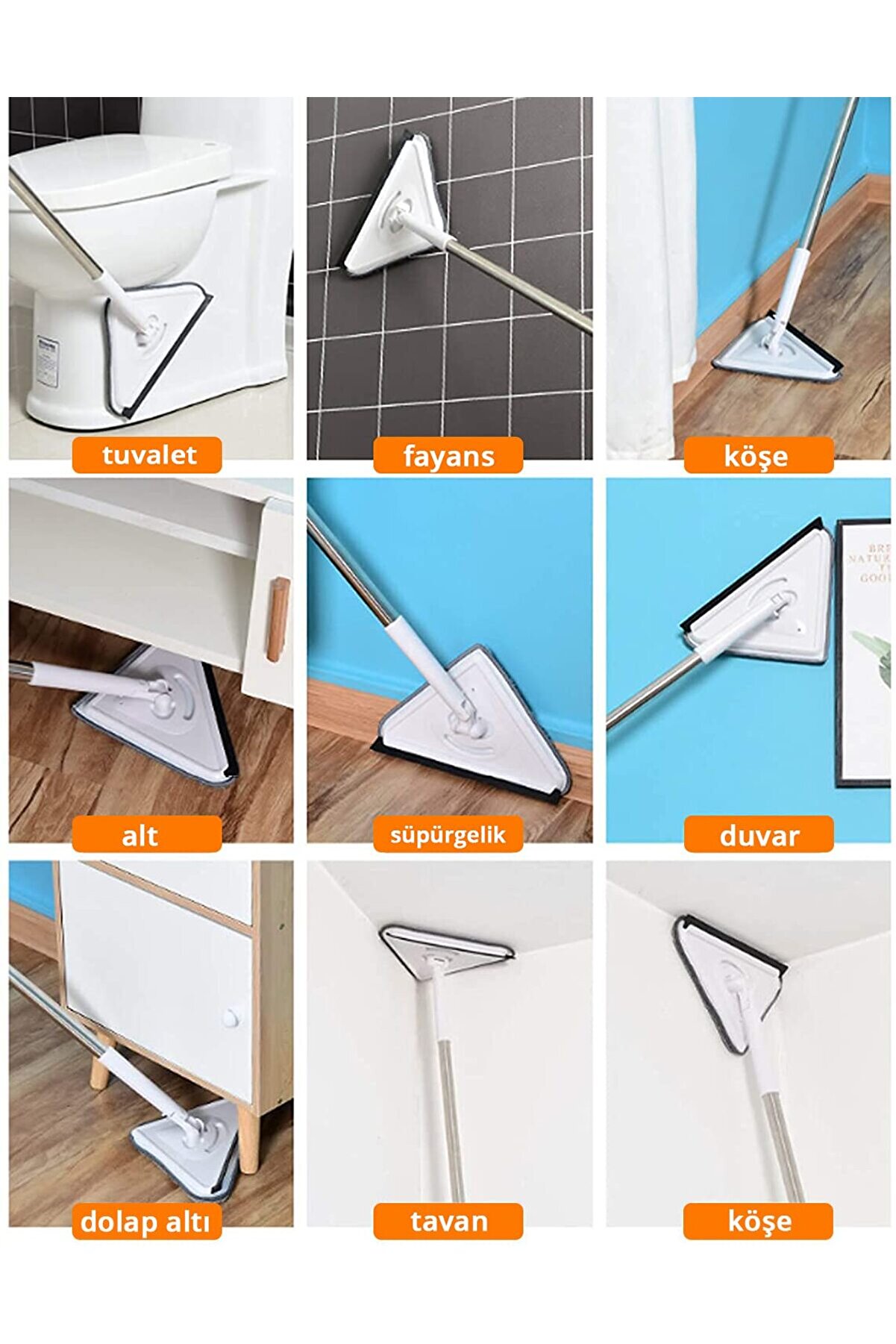 Go İthalat &Uuml;&ccedil;gen Mop Cam Duvar Tavan Fayans Parke Temi̇zleyi̇ci̇ Mop (4457)