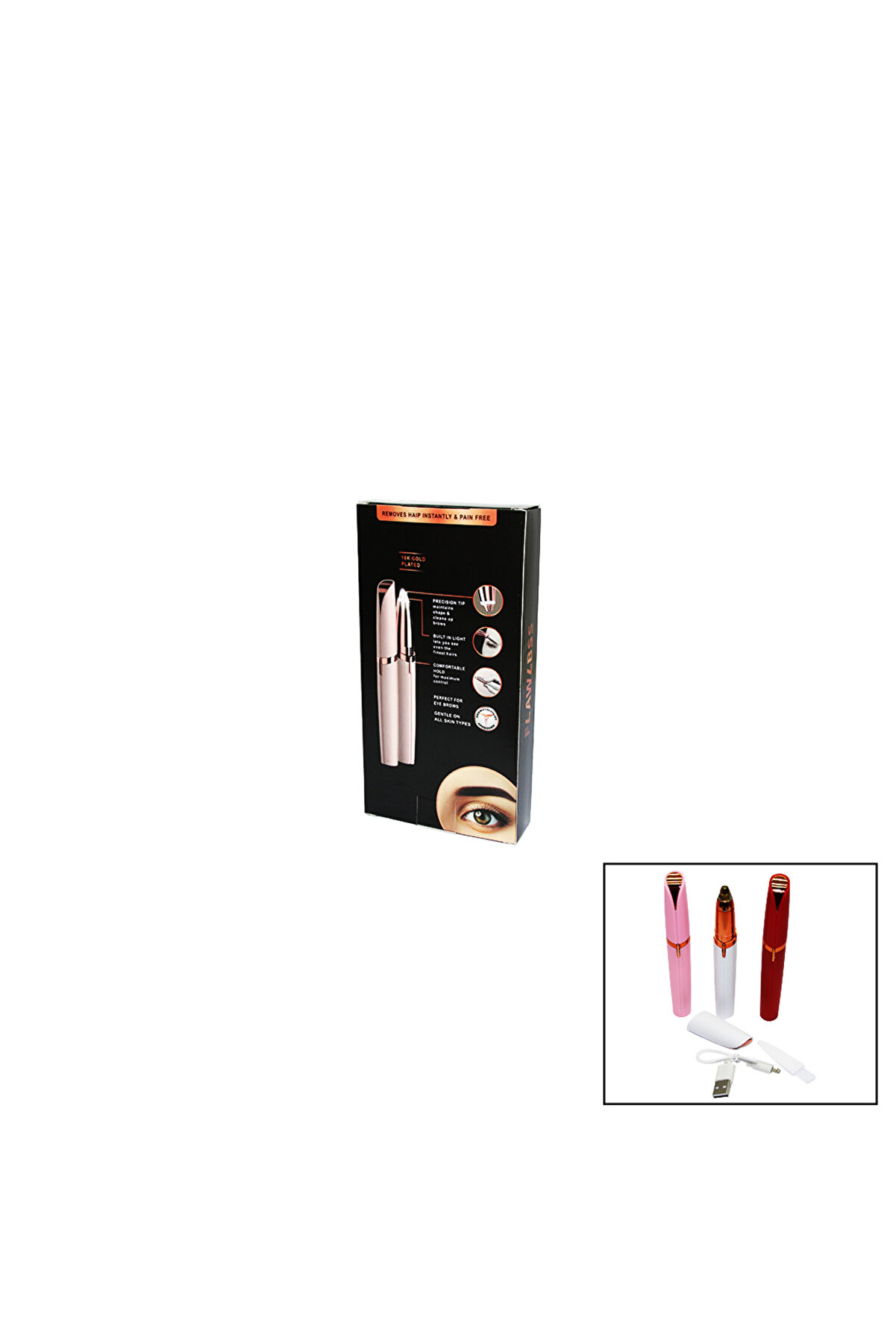 Go İthalat Flawlbss Usb Şarjlı Kalem Modeli̇ Kaş Burun Yanak Kıl Maki̇nesi̇ (4457)