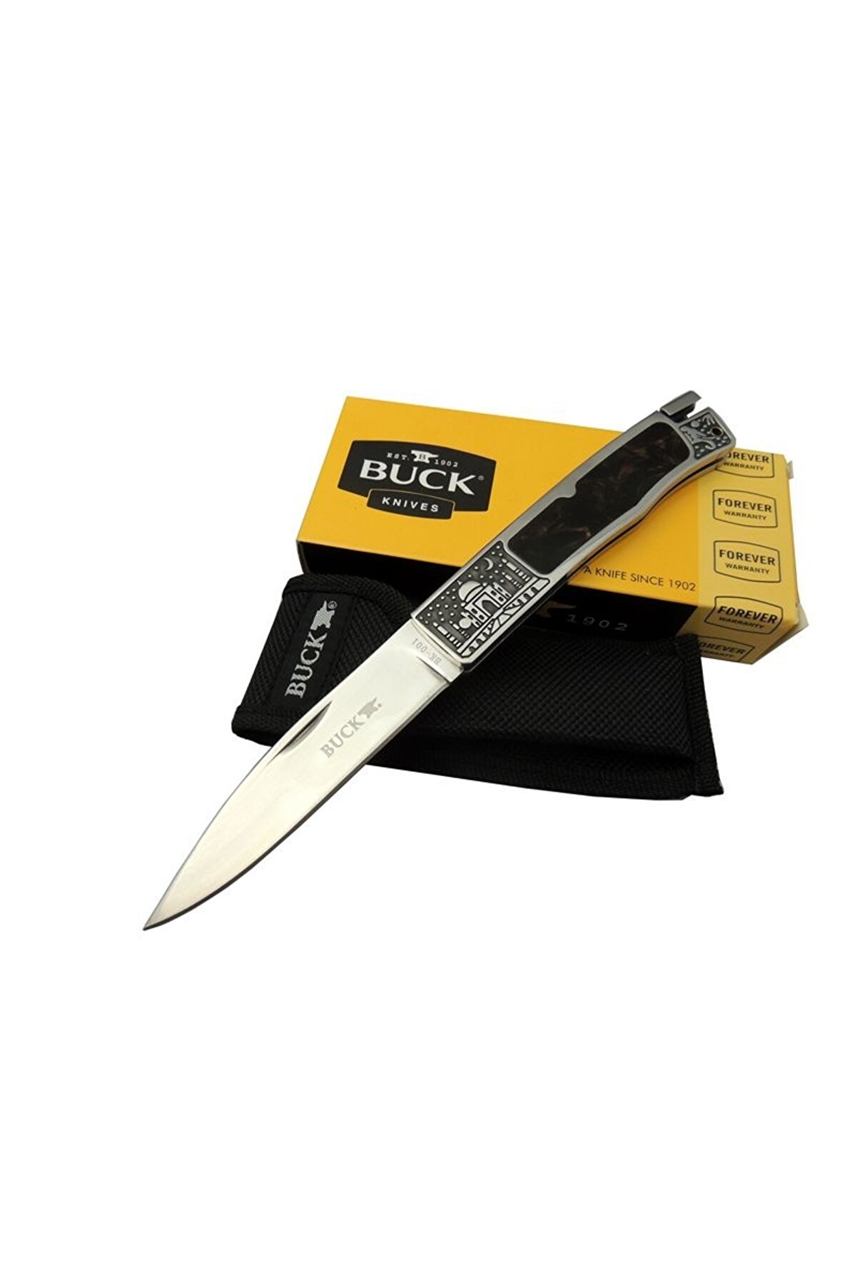 evimdeyokyok Buck Knives BK-001BRV Kamp Çakı 23 cm - Metal; Kauçuk İşlemeli Sap, Kılıflı