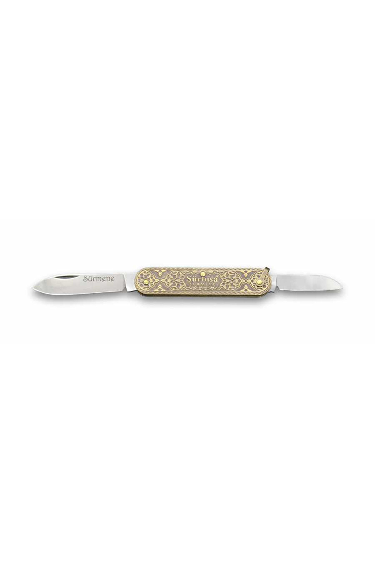 evimdeyokyok 61804 Pirinç İşlemeli Sürmene Çakısı 5,5 / 3,5 cm - Çift Bıçaklı