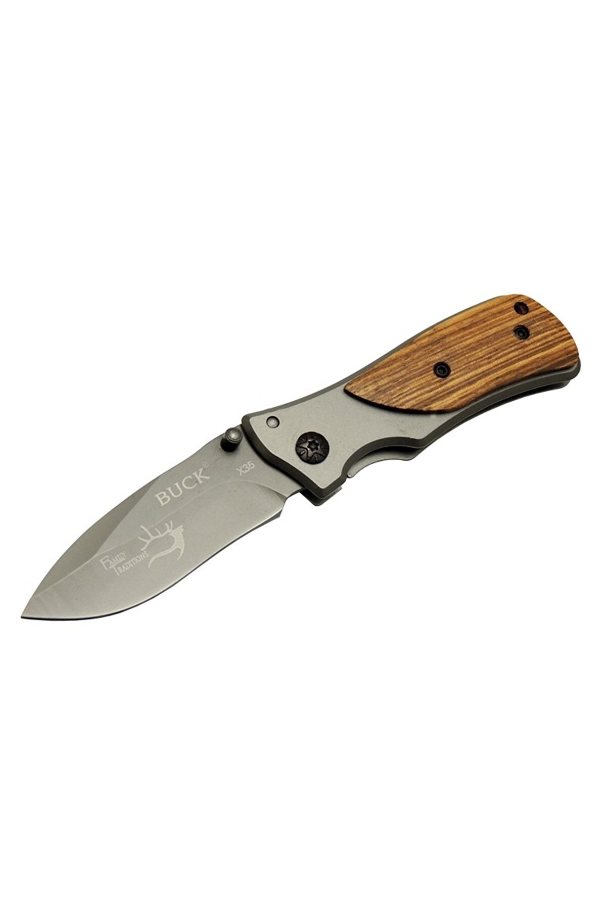 evimdeyokyok Buck Family X35 Kahverengi Kamp Çakı 15cm- Manuel, Ahşap Sap