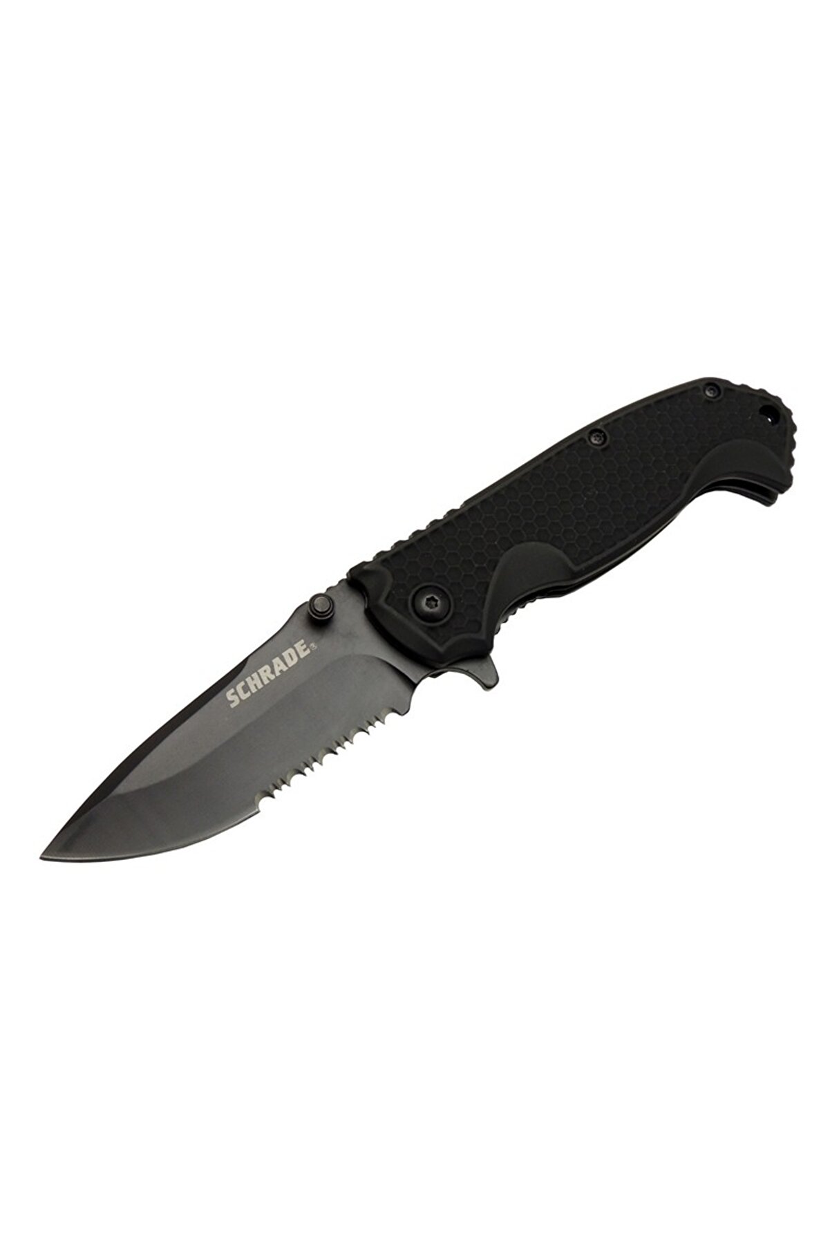 evimdeyokyok Schrade 5-1 Siyah Kamp Çakı 20cm- Yarı Otomatik, Testere Detaylı