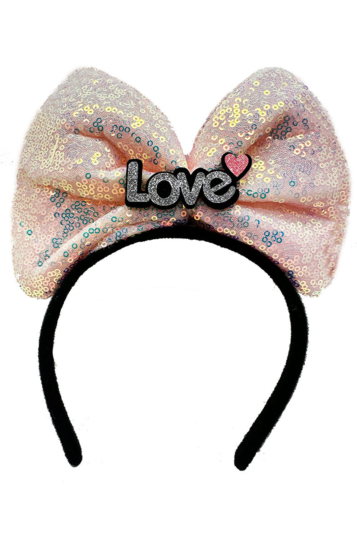 Ethab Ti̇caret Led Işıklı 3 Farklı Fonksi̇yonda Yanan G&uuml;m&uuml;ş Love Yazılı Toz Pembe Fi̇yonk Ta&ccedil; 20X17 Cm