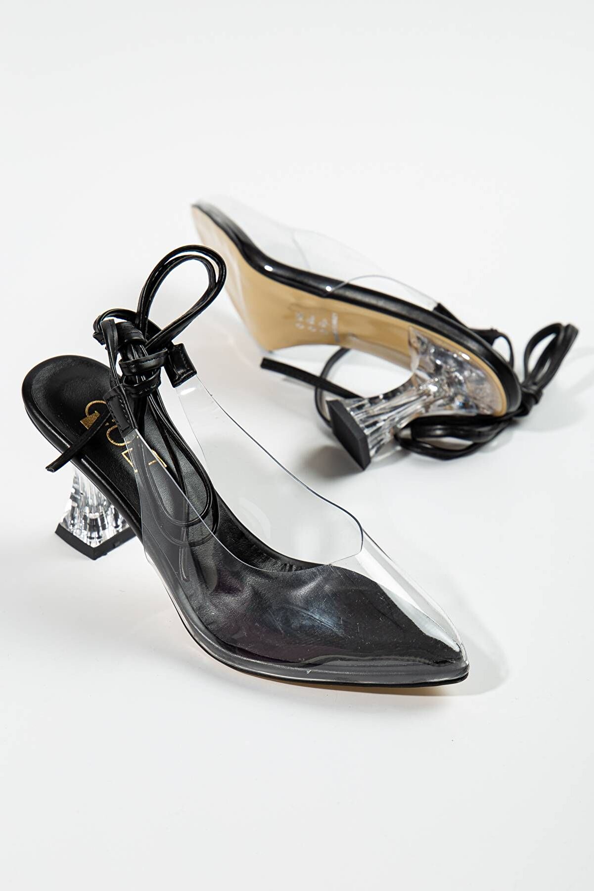 Gult Kadın Şeffaf Ince Topuklu 7 Cm Bağlamalı Si̇yah