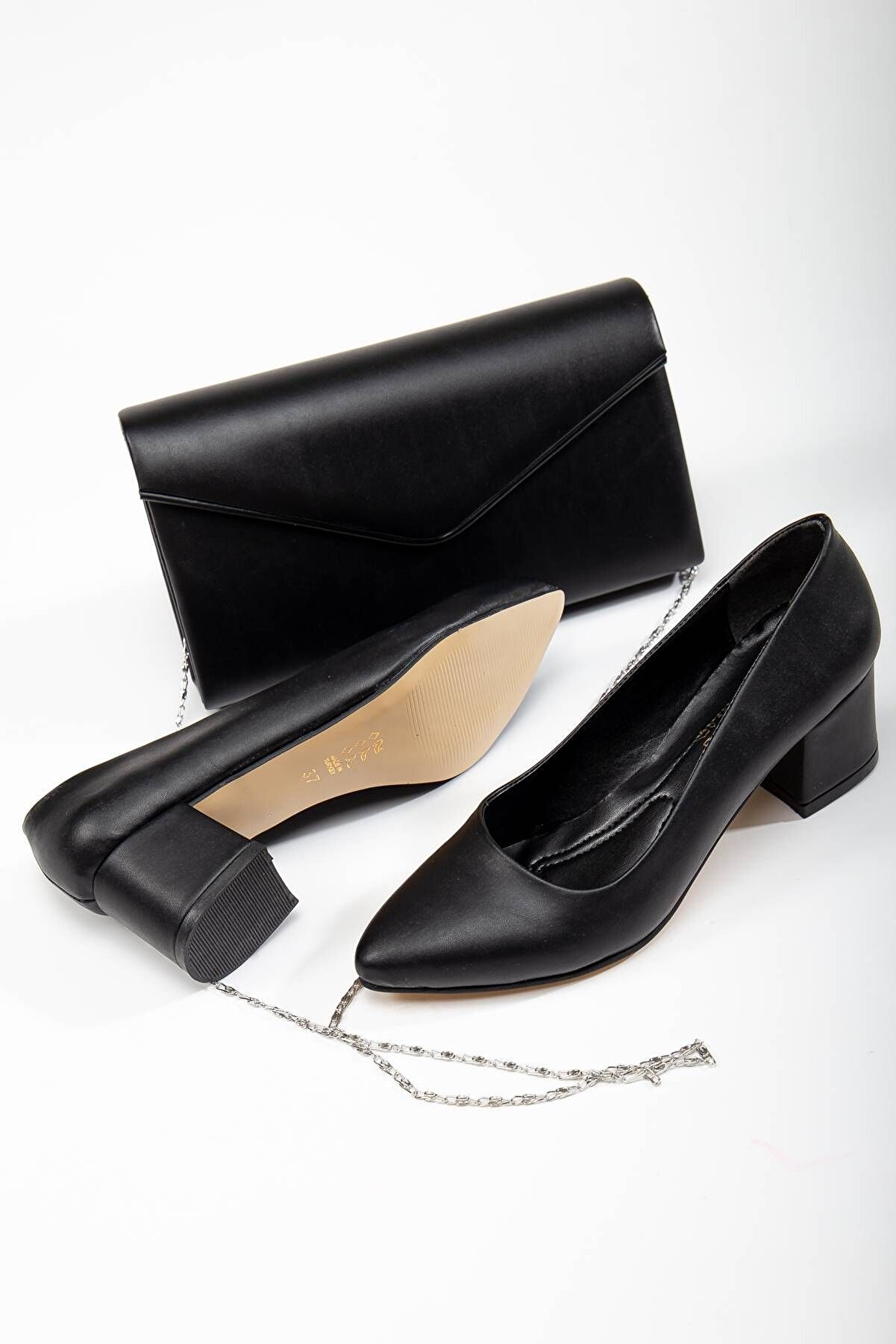 Gult Kadın Klasi̇k Kısa Sti̇letto Ve Çanta Takımı Mat Si̇yah