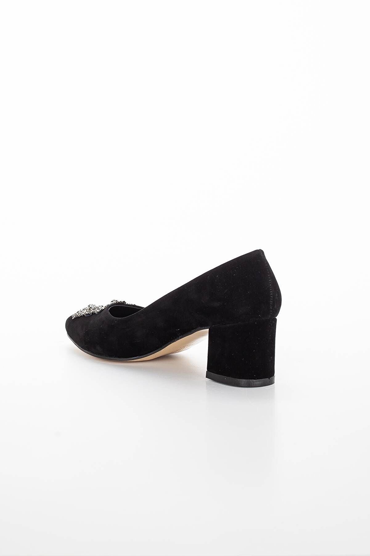 Gult Kadın Klasi̇k Kalın Ökçeli̇ Si̇yah Süet Taşli̇ 5 Cm Sti̇letto
