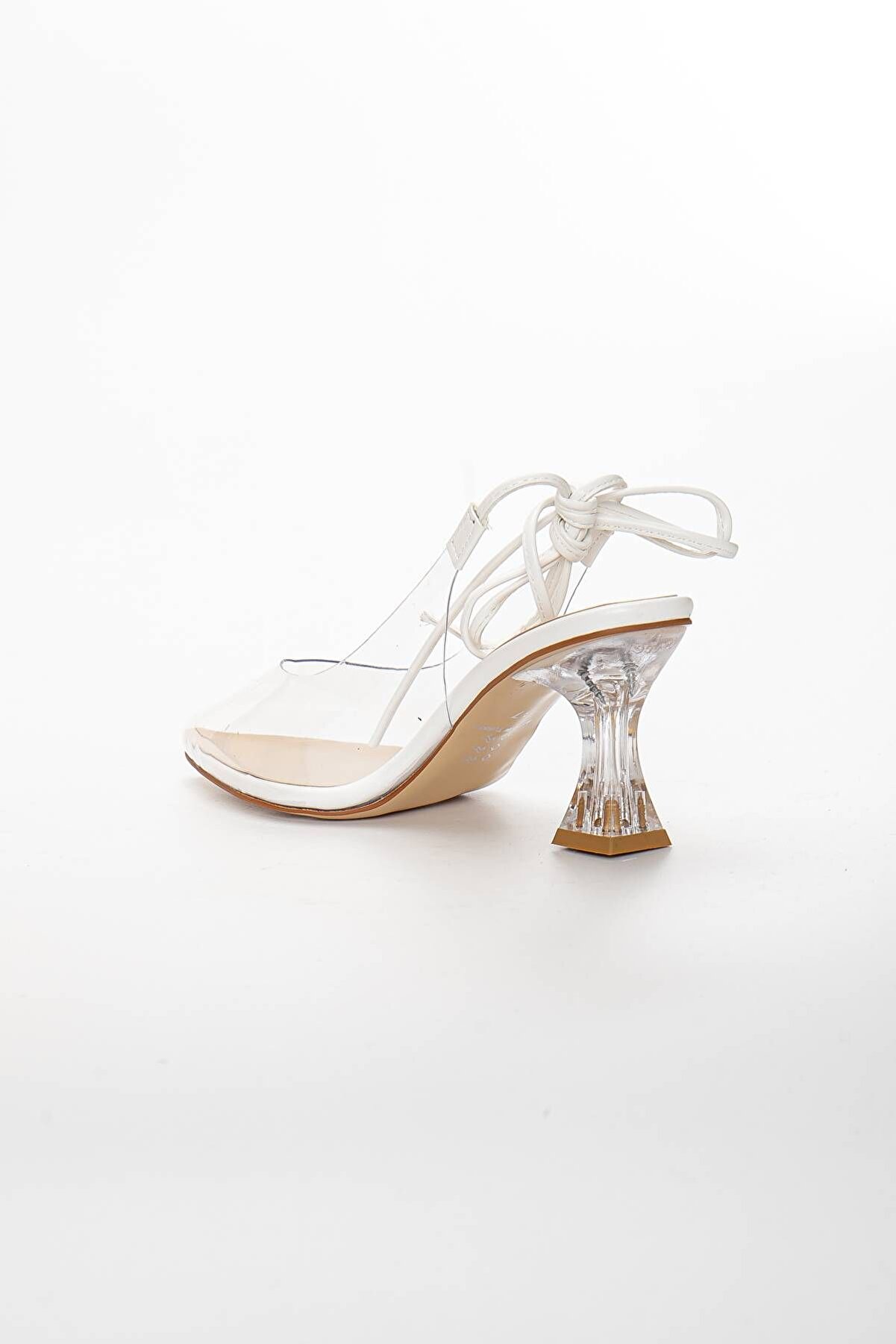 Gult Kadın Şeffaf Ince Topuklu 7 Cm Bağlamalı Beyaz