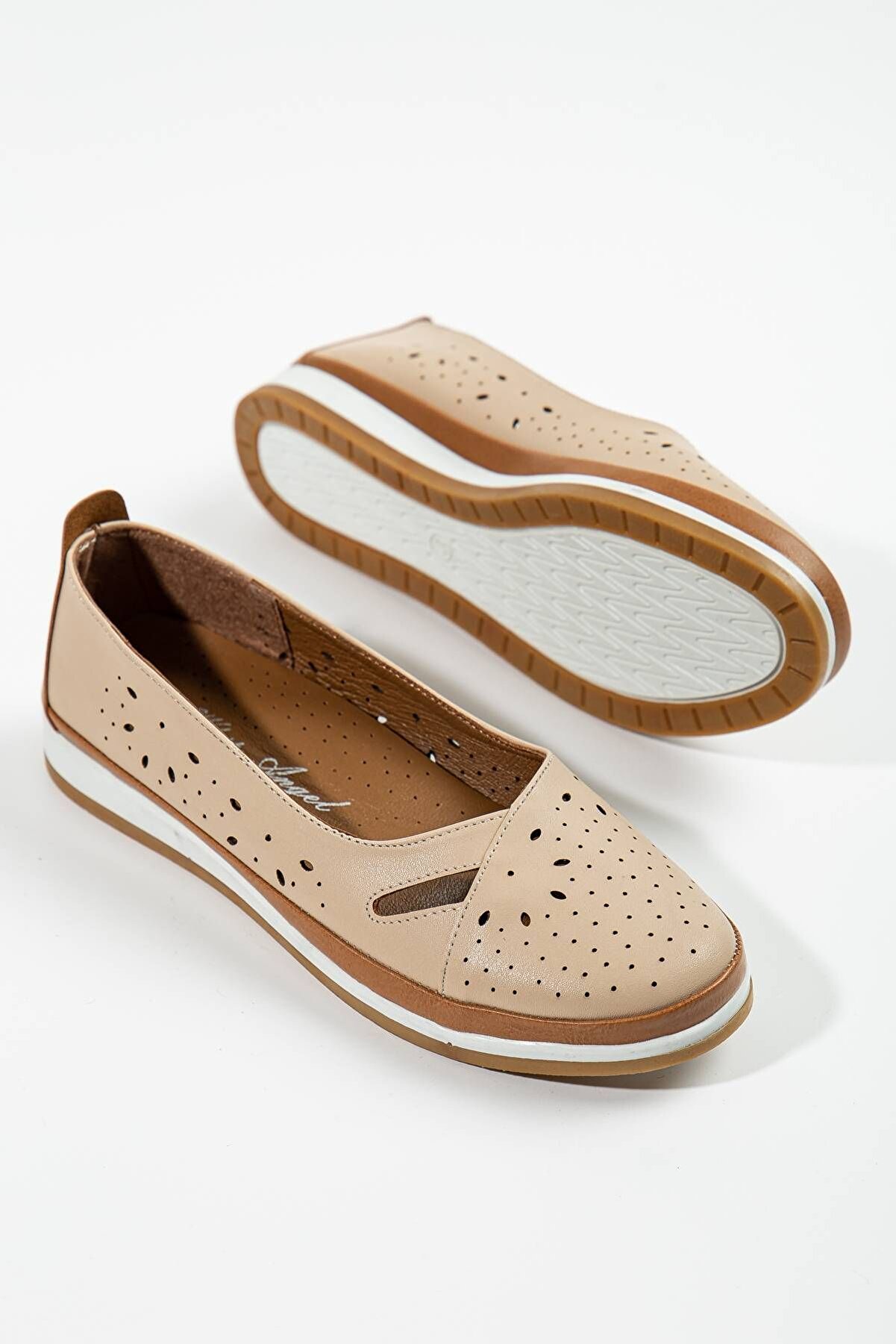 Gult Kadın Içi̇ Haki̇ki̇ Deri̇ Günlük Ayakkabı Nude Lazer Işlemeli̇