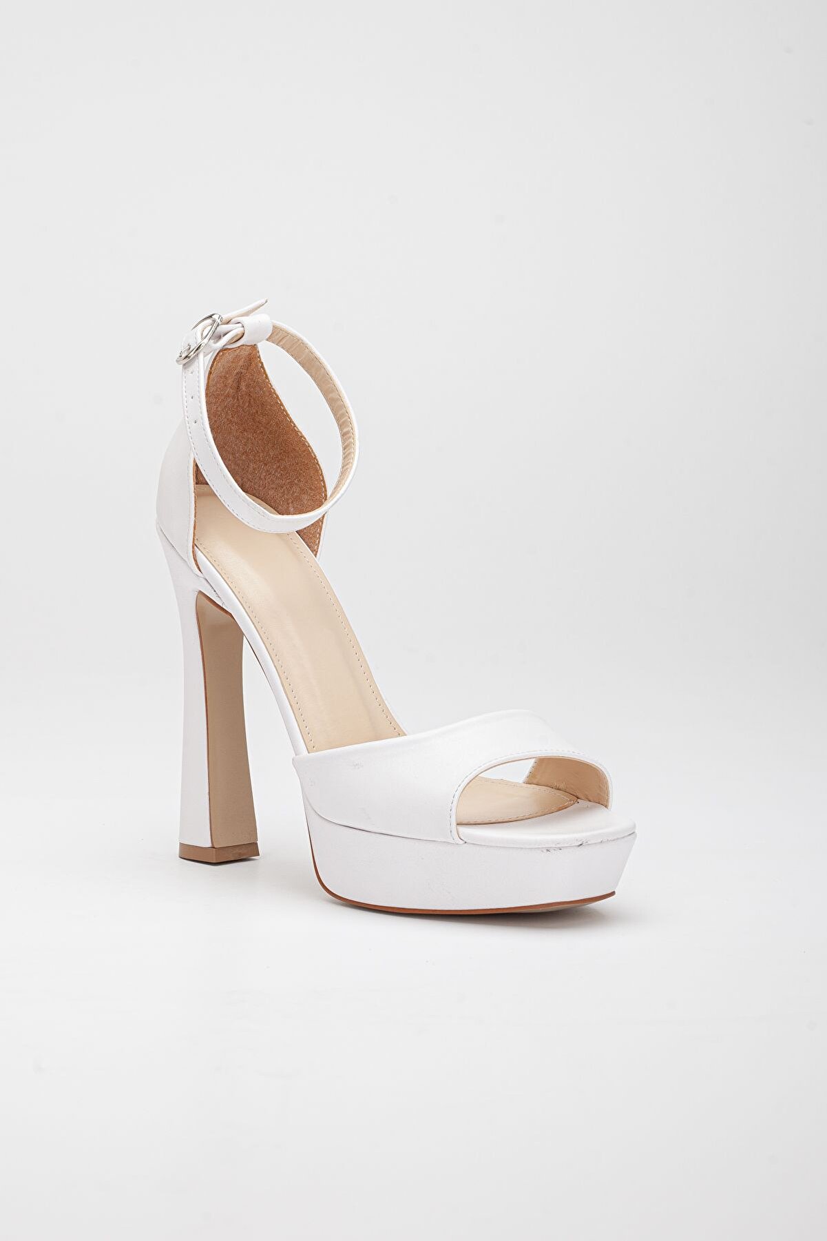 Gult Kadın Platform Tek Bant 12 Cm Özel Üreti̇m Kaplama Ökçe Ayna Taban Beyaz