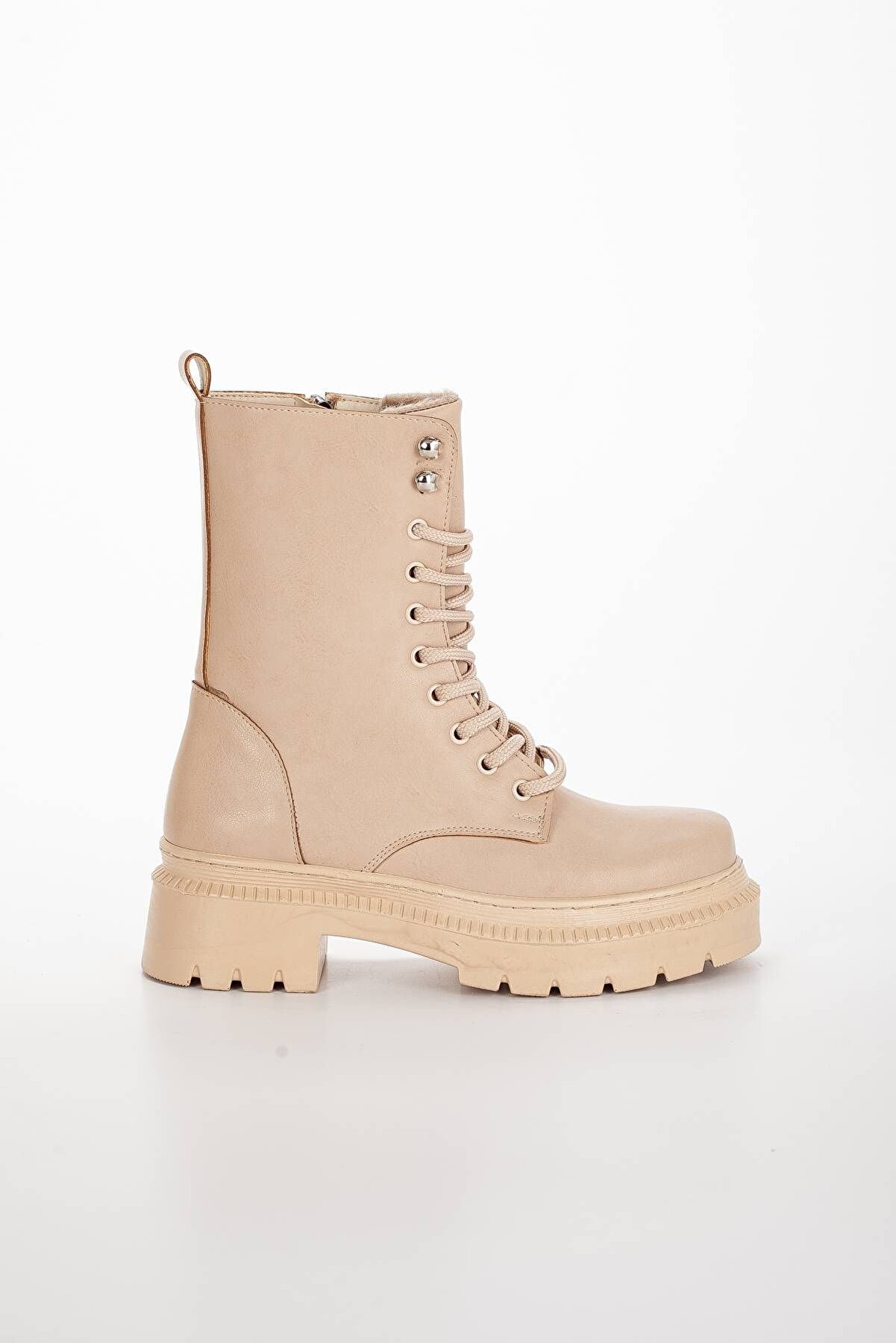 Gult Kadın Özel Üreti̇m Kalın Tabanlı Bağcıklı Nude Bot