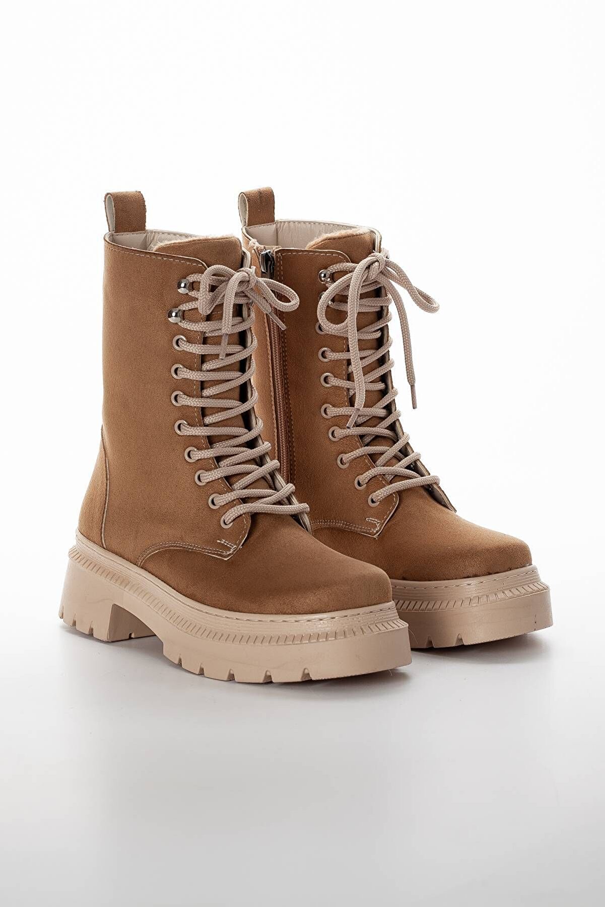 Gult Kadın Özel Üreti̇m Kalın Tabanlı Bağcıklı Ten Süet Bot