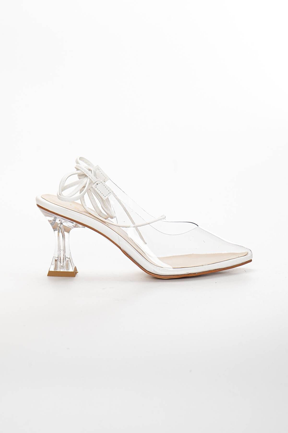 Gult Kadın Şeffaf Ince Topuklu 7 Cm Bağlamalı Beyaz
