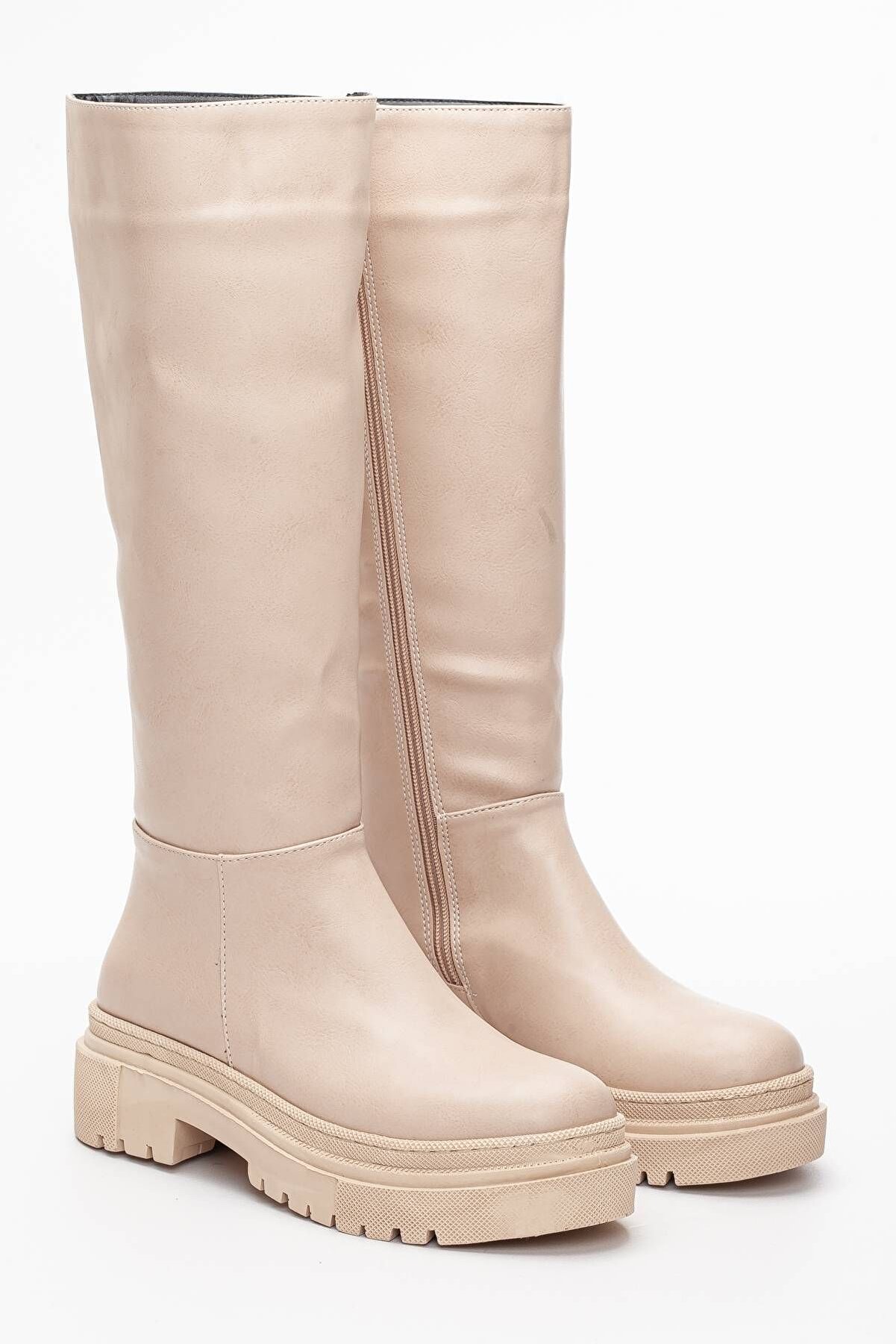 Gult Kadın Kalın Tabanlı Günlük Tarz Nude Renk Çi̇zme