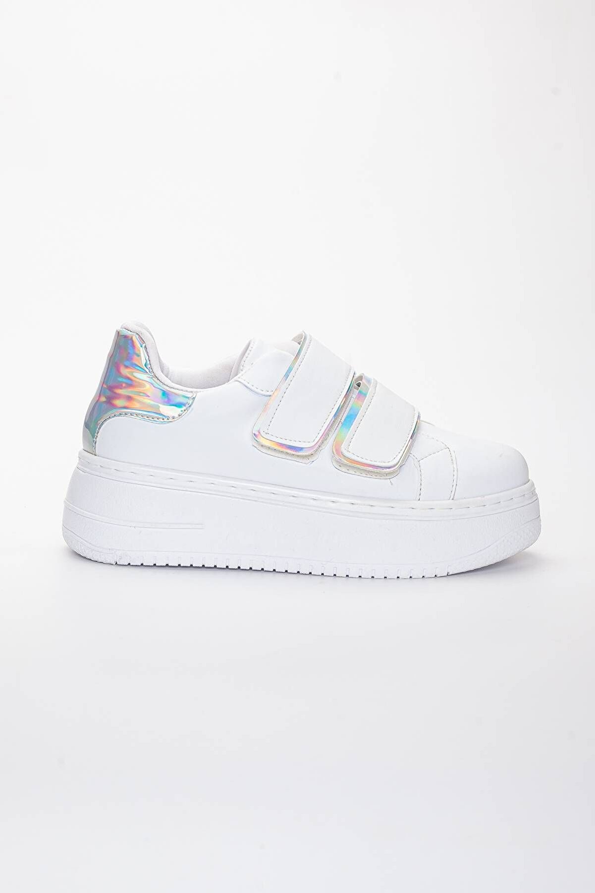 Gult Kadın Kalın Tabanlı Spor Cırt Bantlı Beyaz Ayakkabı