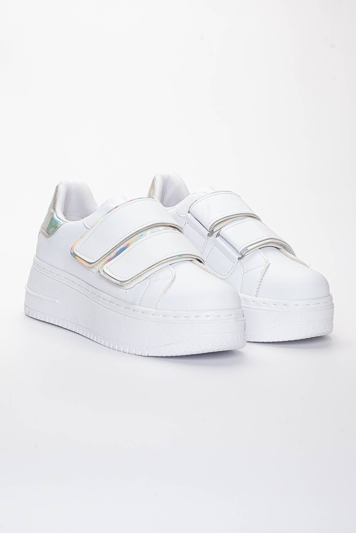 Gult Kadın Kalın Tabanlı Spor Cırt Bantlı Beyaz Ayakkabı