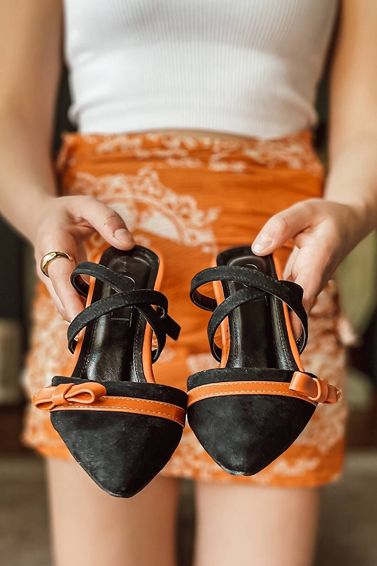 Gult Kadın Ince 8.5 Cm Topuklu Yazlık Tarz Ayakkabı Turuncu