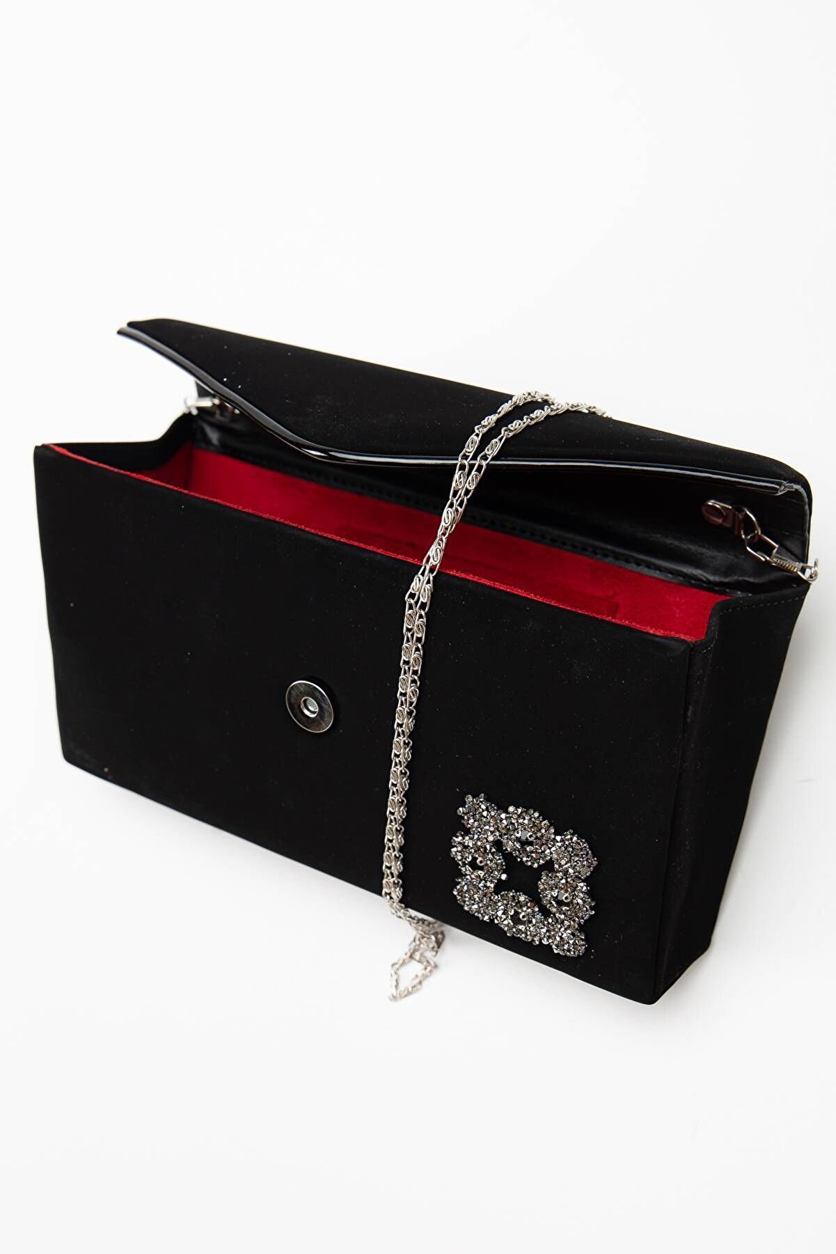 GULT Portföy Zarf Çanta Siyah Taş Detaylı Süet