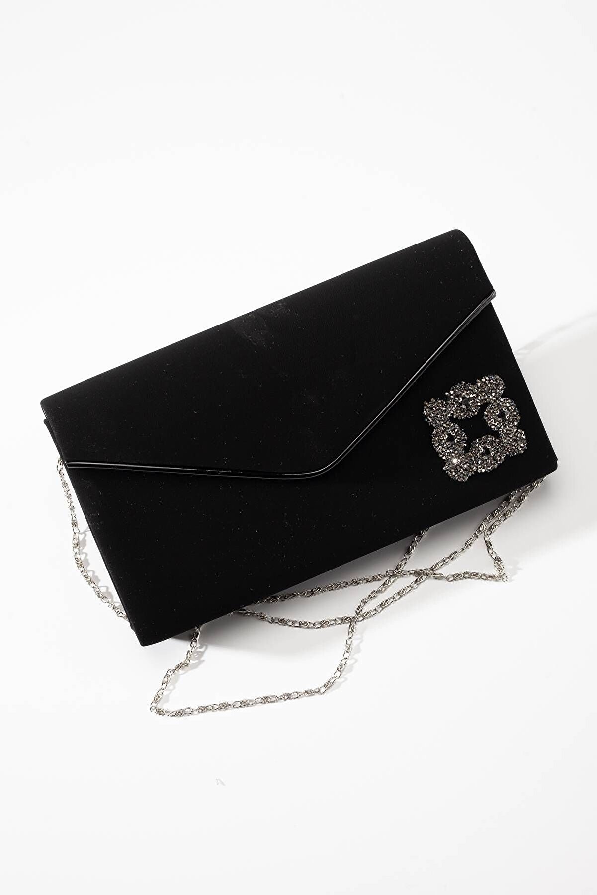 Gult Portf&ouml;y Zarf &Ccedil;anta Si̇yah Taş Detaylı S&uuml;et