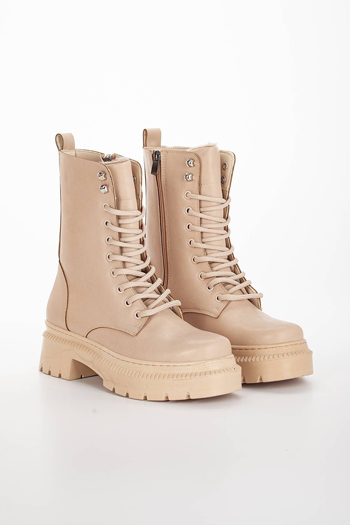 Gult Kadın Özel Üreti̇m Kalın Tabanlı Bağcıklı Nude Bot