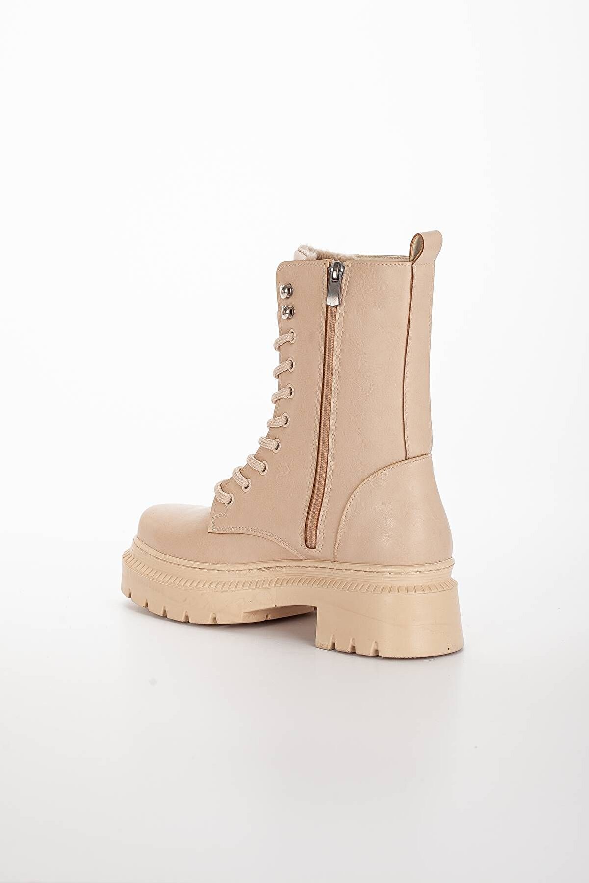 Gult Kadın Özel Üreti̇m Kalın Tabanlı Bağcıklı Nude Bot